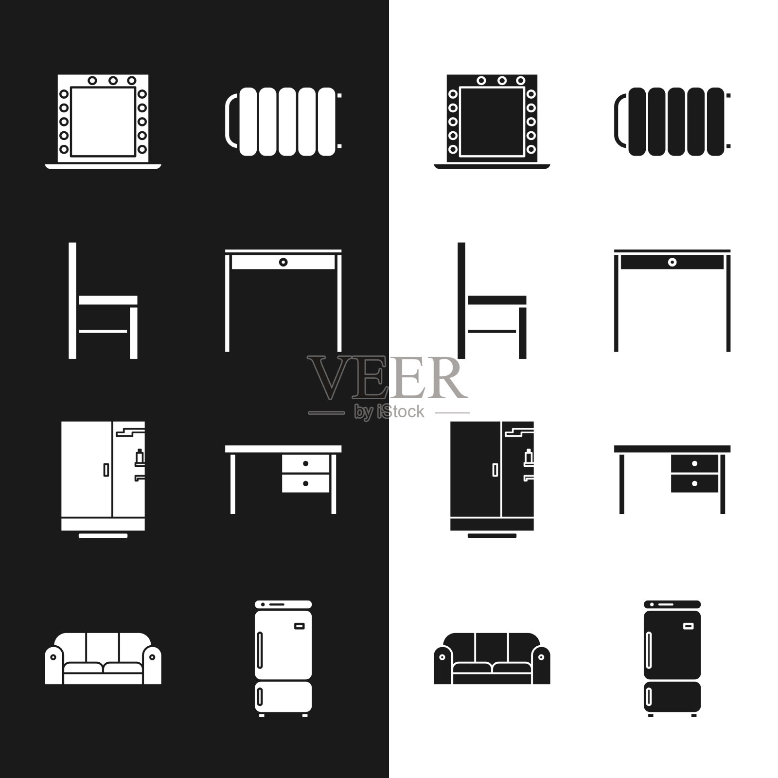 木桌、椅子、化妆镜配灯图标素材