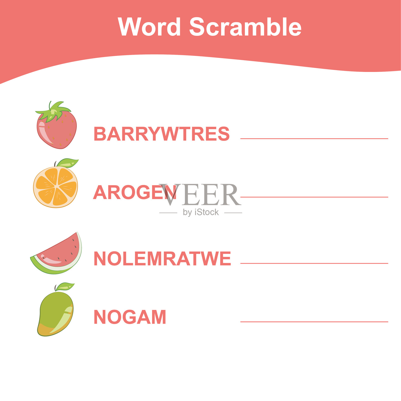 热带水果单词争夺学前插画图片素材