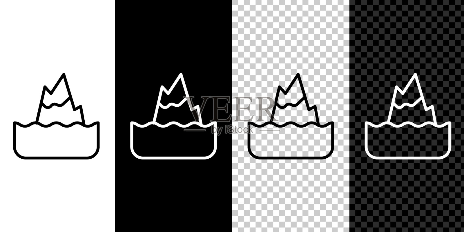 设置线冰山图标隔离在黑色和白色图标素材