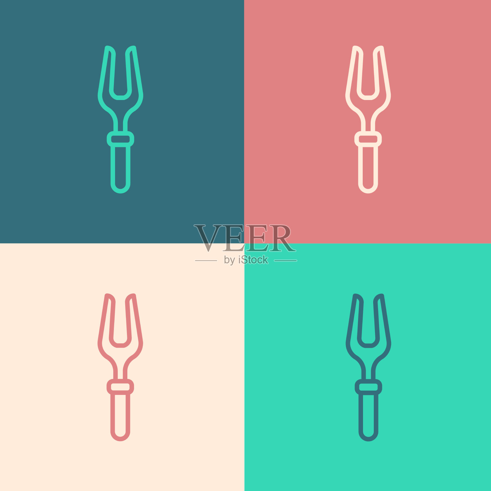 流行艺术线烧烤叉图标孤立的颜色插画图片素材