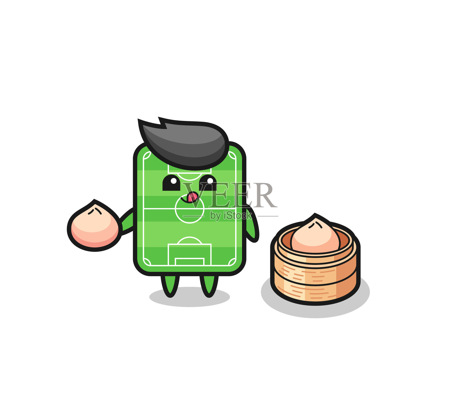 可爱的足球场人物吃馒头设计元素图片