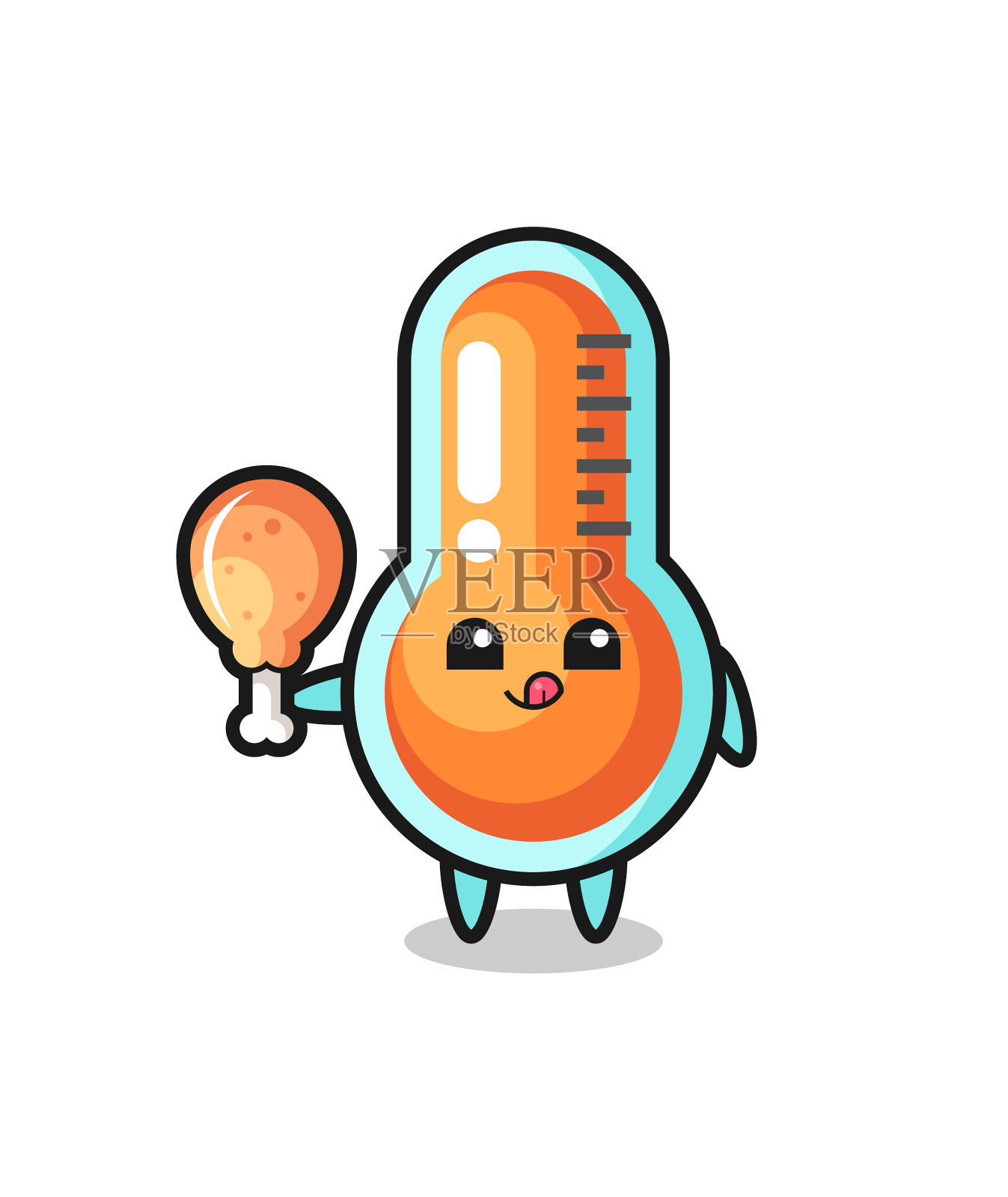 温度计可爱的吉祥物正在吃炸鸡插画图片素材