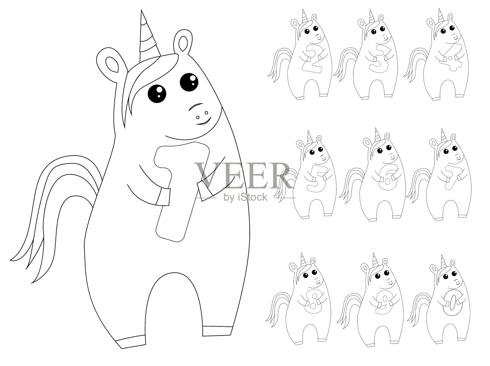 可爱的独角兽仙女手里拿着数字图画书插画图片素材