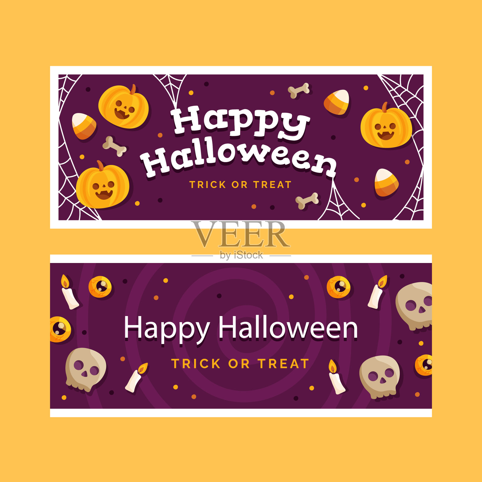 平水平万圣节横幅设置插画图片素材