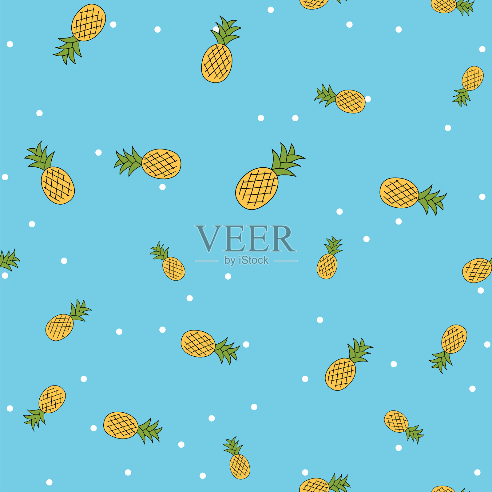菠萝可爱无缝花纹背景插画图片素材