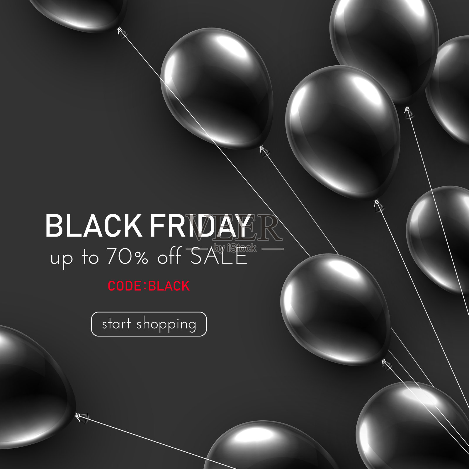 黑色星期五黑色背景与黑色气球插画图片素材