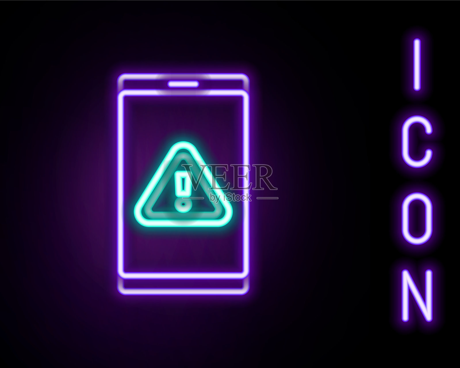 发光的霓虹灯线手机带着感叹插画图片素材