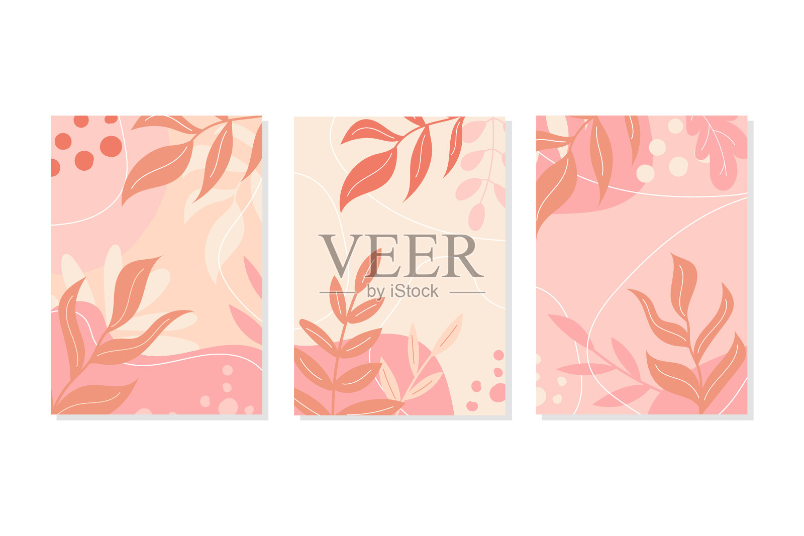 一套秋日粉色粉彩明信片插画图片素材