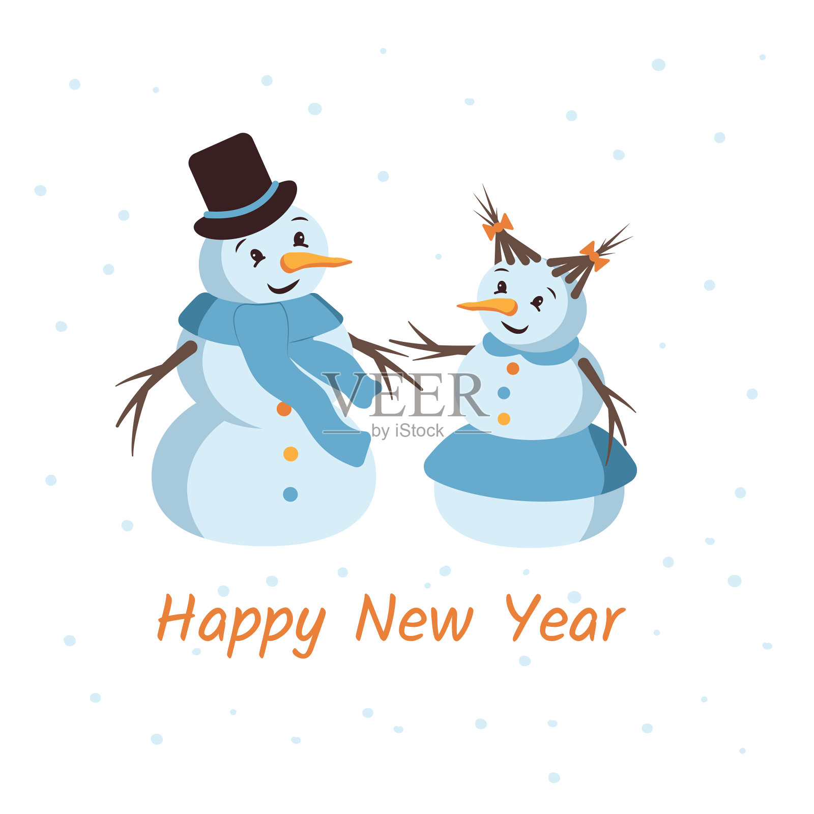 明信片上有一个快乐的雪人和一个雪人女人插画图片素材