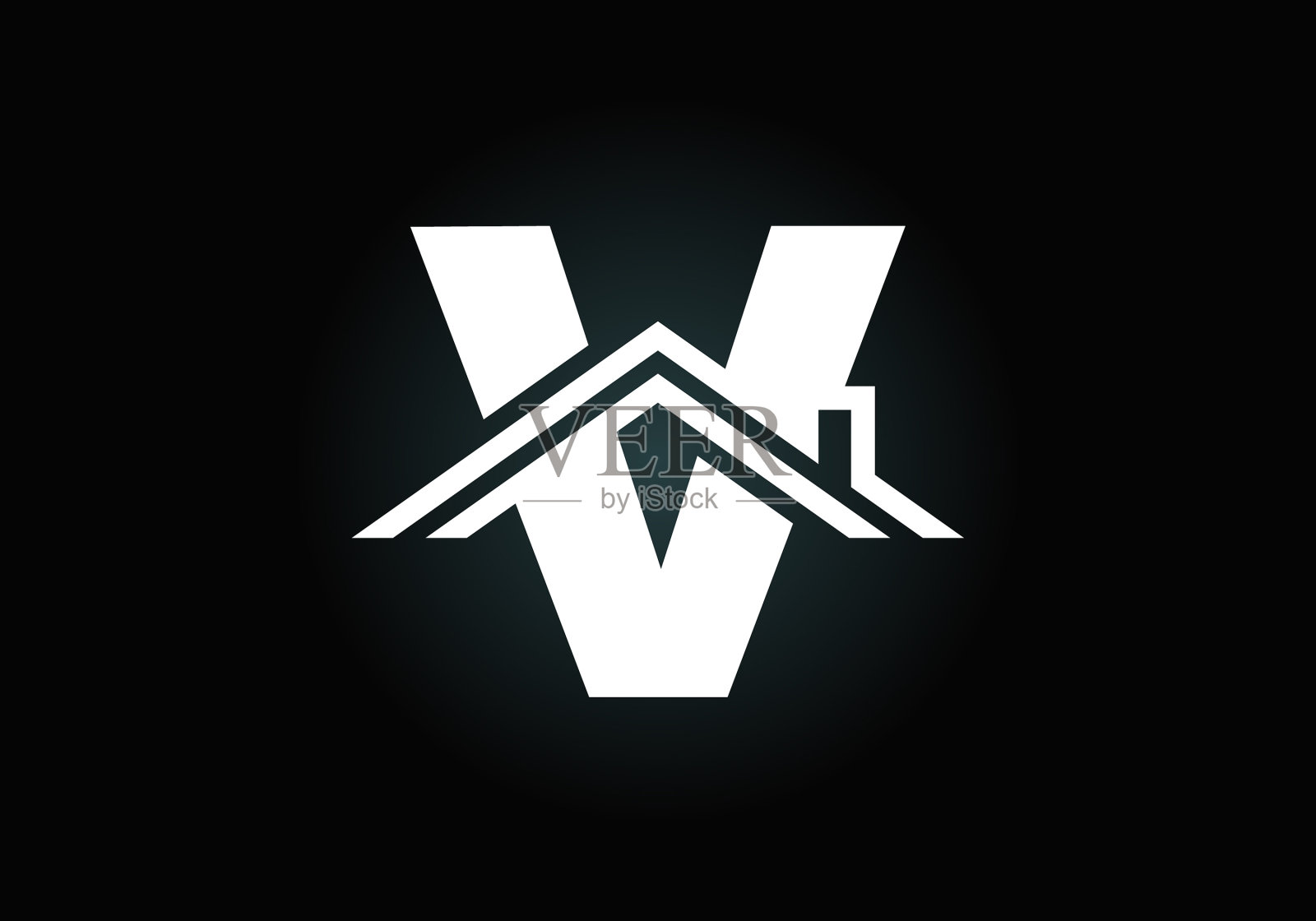 首字母v字母与屋顶的家或插画图片素材