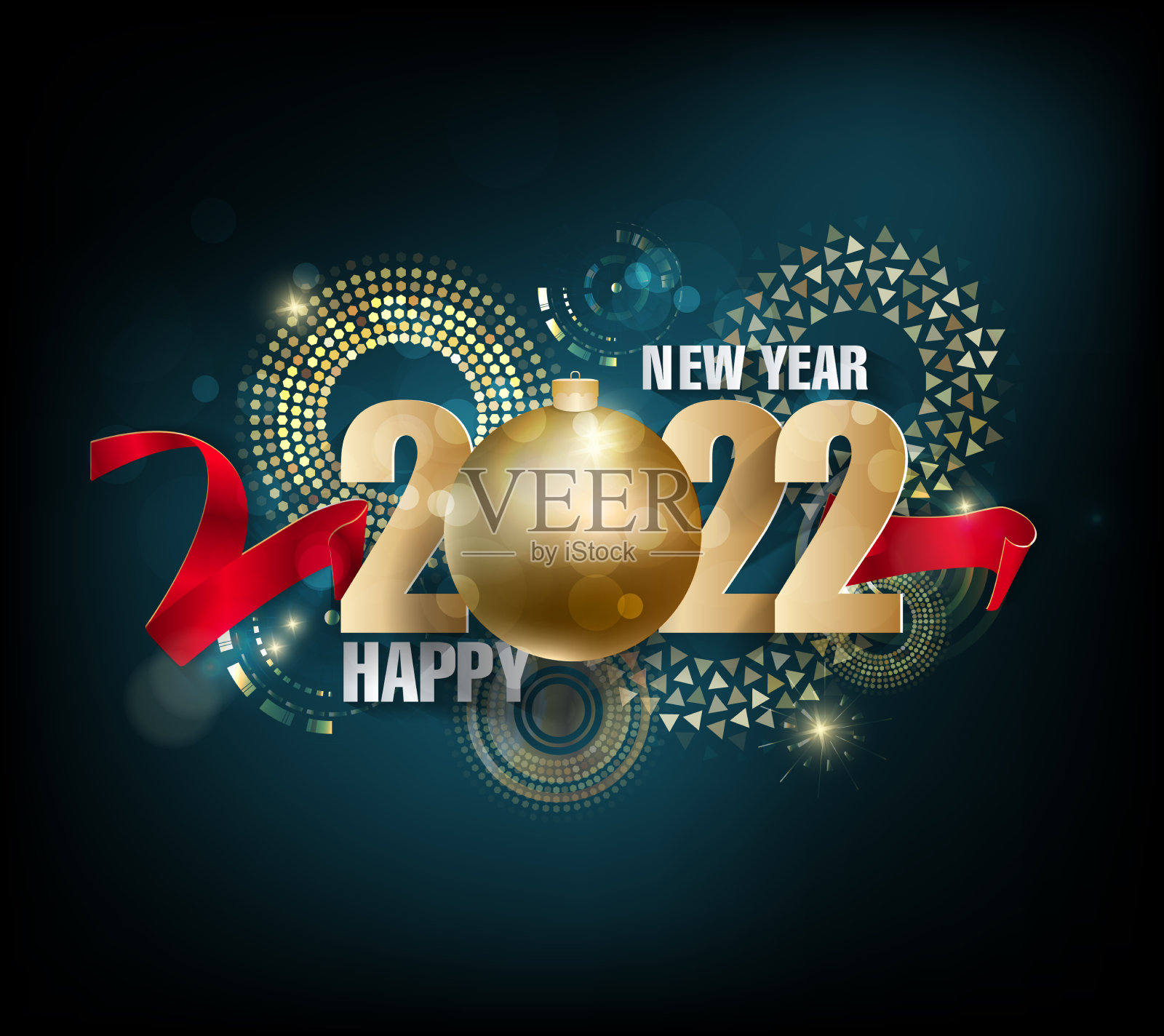 新年快乐2022背景金光闪闪插画图片素材