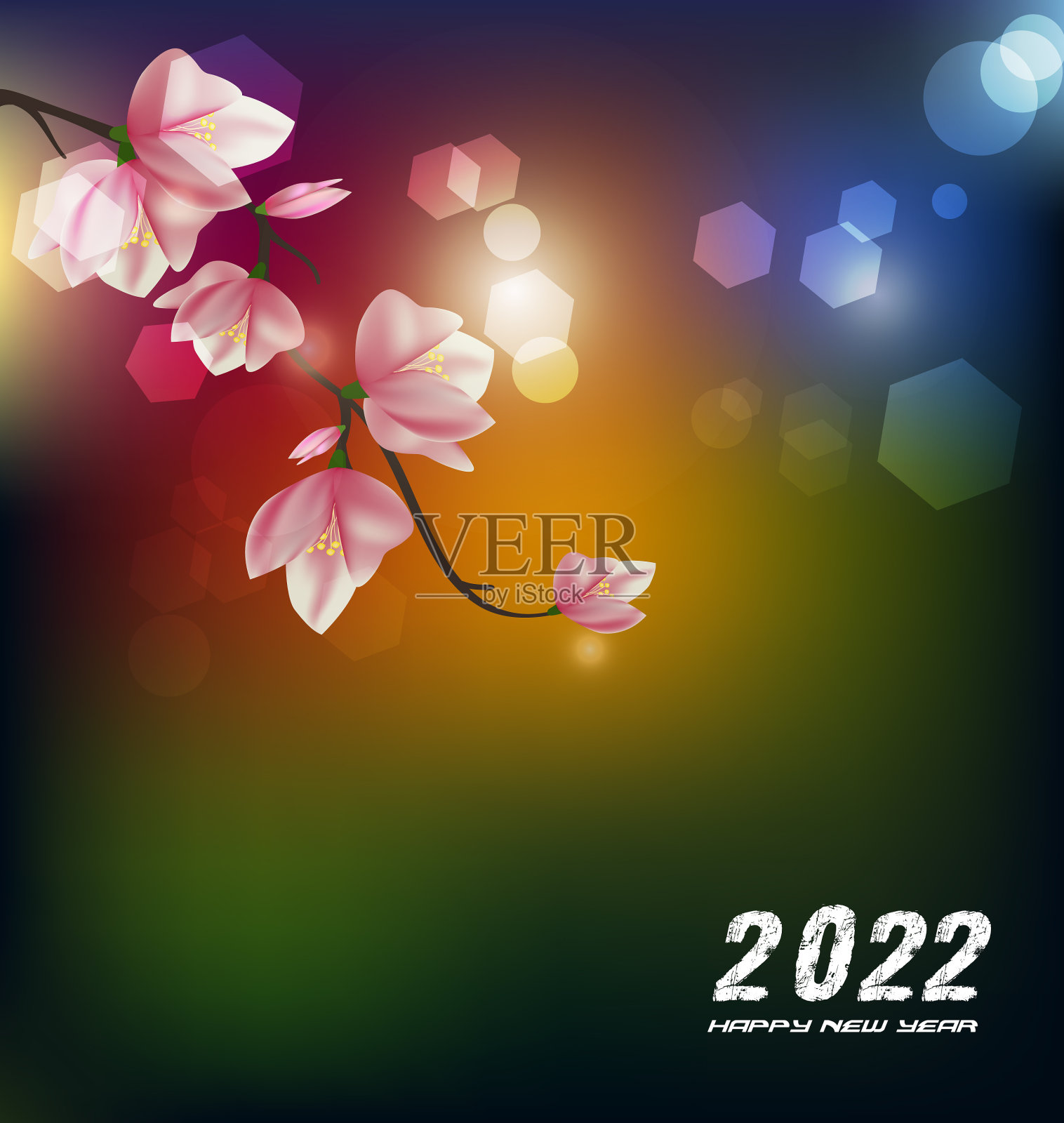 新年快乐2022背景金光闪闪插画图片素材