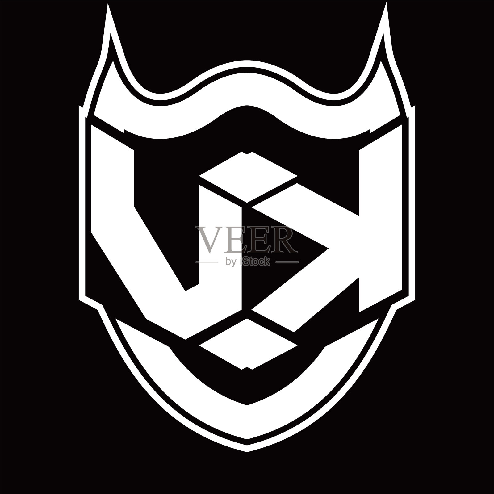 Vk标志的字母组合设计与屏蔽隔离插画图片素材