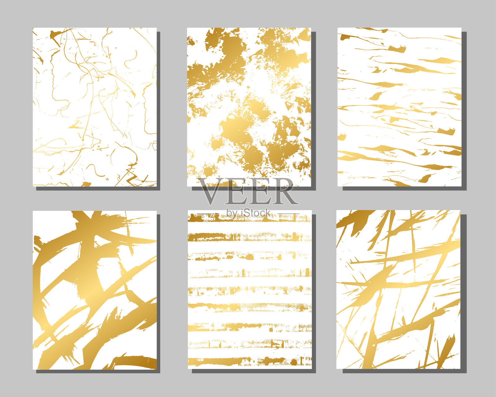 一套白色和金色的传单。现代抽象设计。手绘油墨图案。插画图片素材
