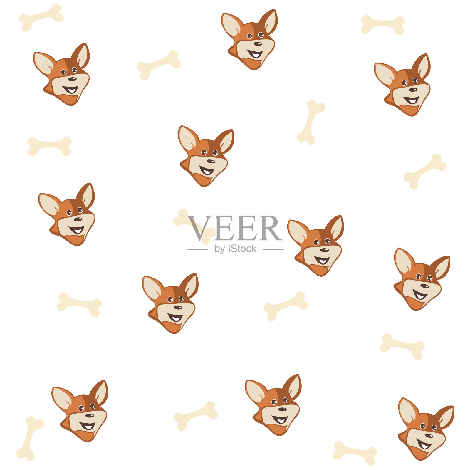 狗脸，背景上有一根骨头插画图片素材