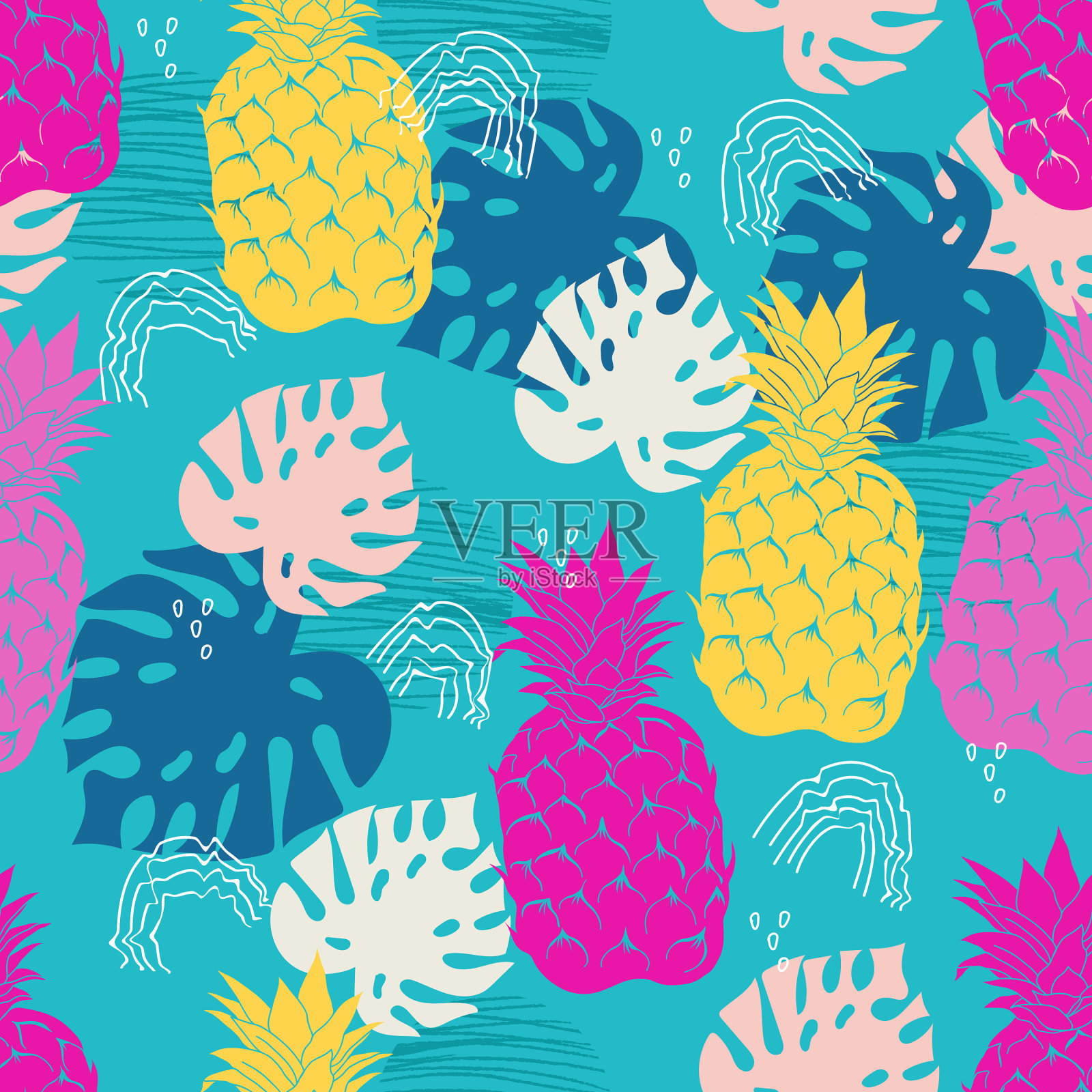 热带明媚的夏日无缝搭配插画图片素材