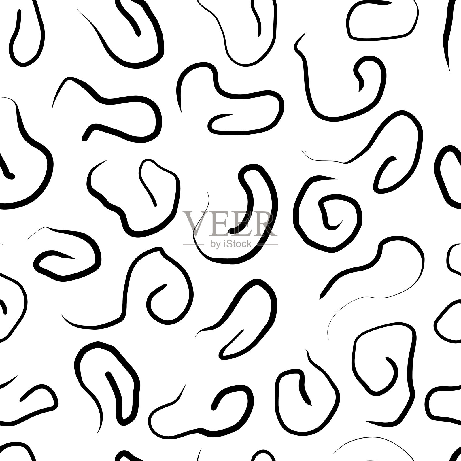 无缝图案与各种抽象形状，线条，螺旋，条纹。背景用墨水和马克笔手绘风格。插图与自然纹理在斯堪的纳维亚风格。向量插画图片素材