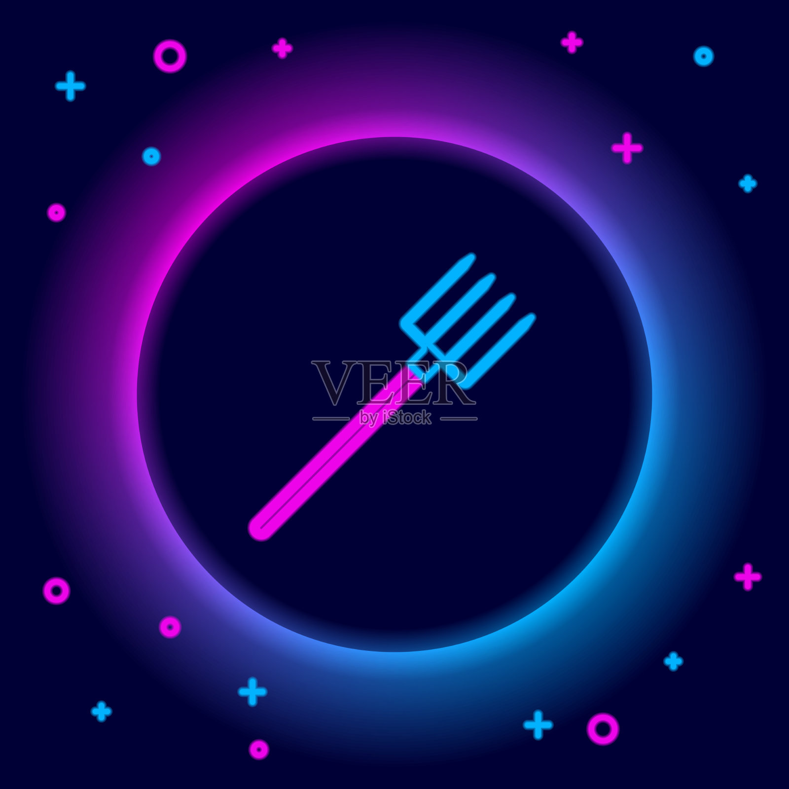 发光的霓虹灯线花园干草叉图标孤立插画图片素材