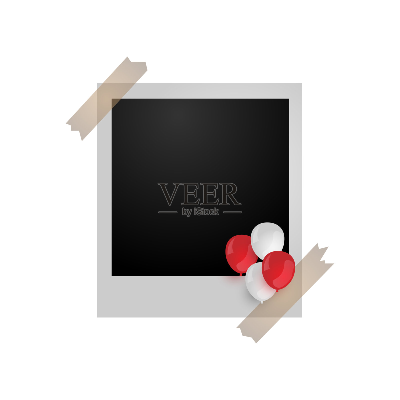 带气球的空白宝丽来相框插画图片素材