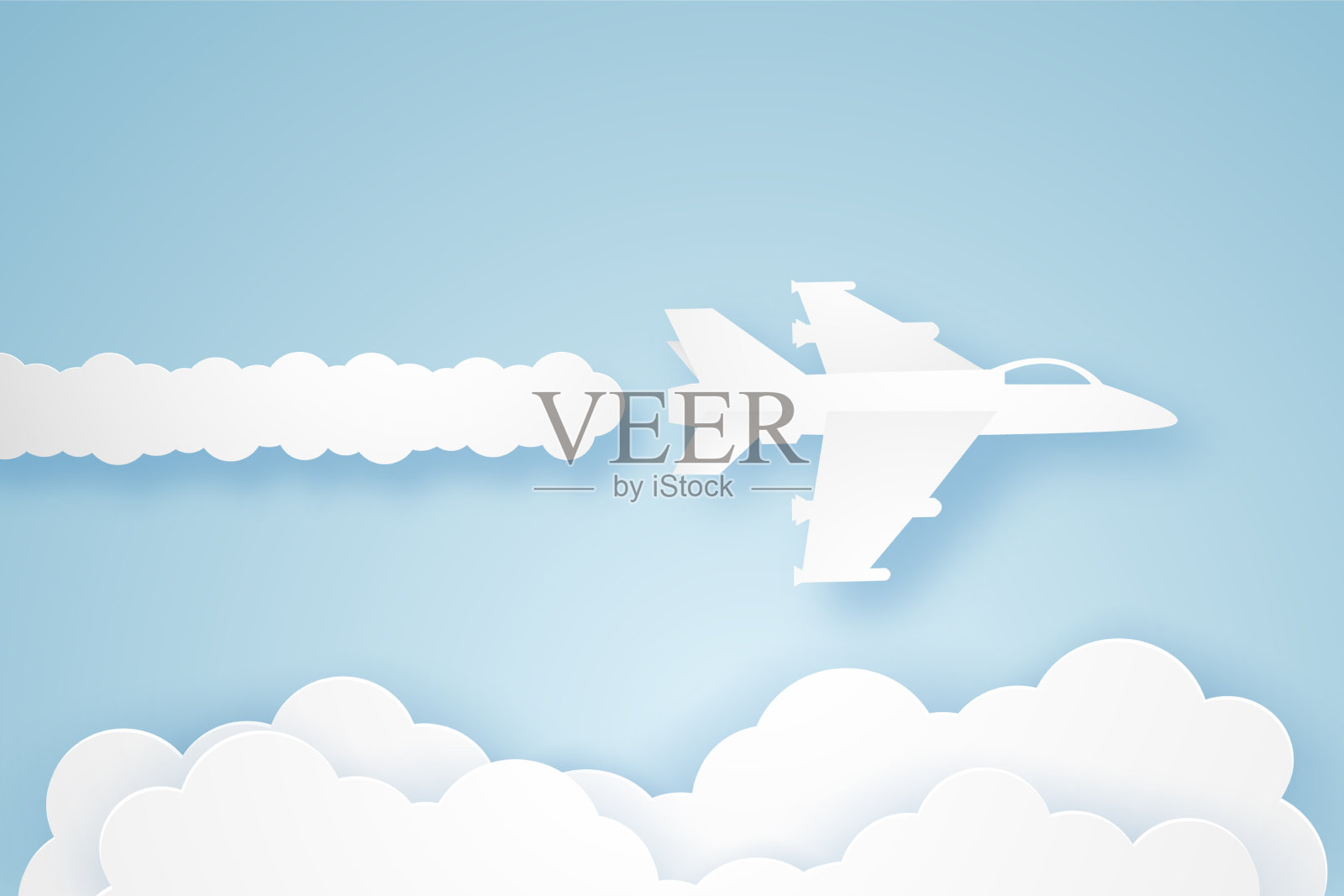 战斗机在空中飞行，纸艺术插画图片素材