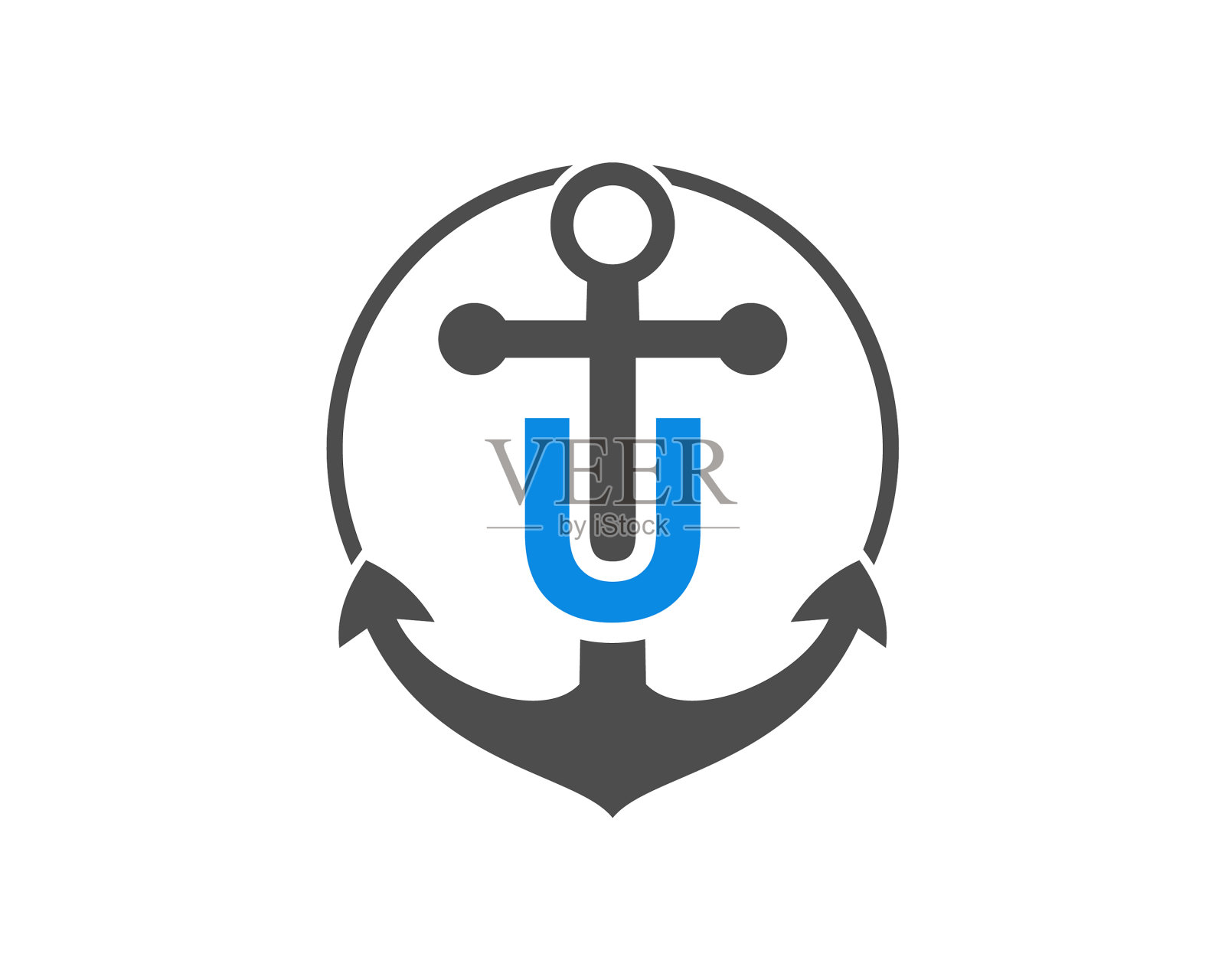 锚标志与u字母概念首字母u插画图片素材