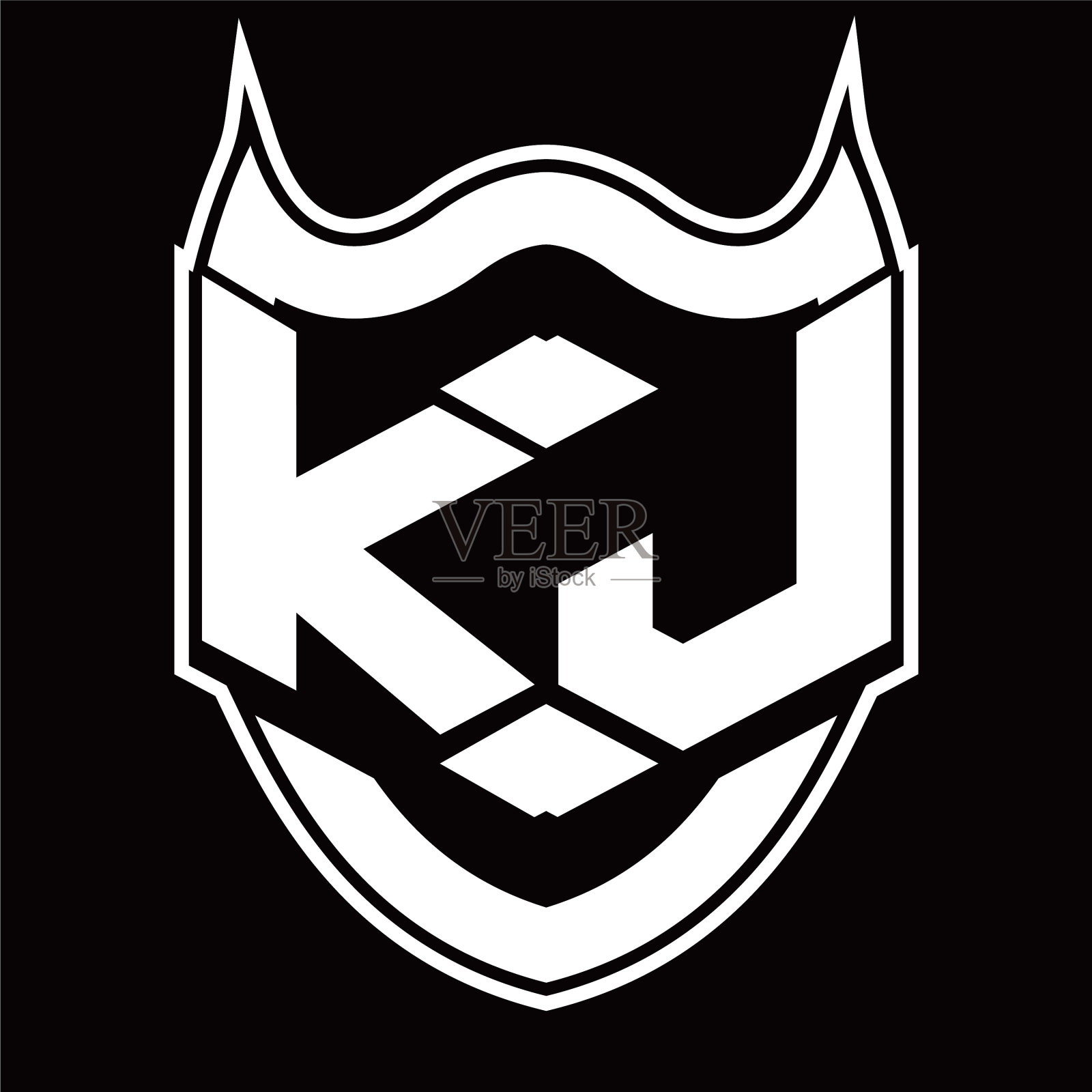 Kj标志的字母组合设计与屏蔽隔离插画图片素材