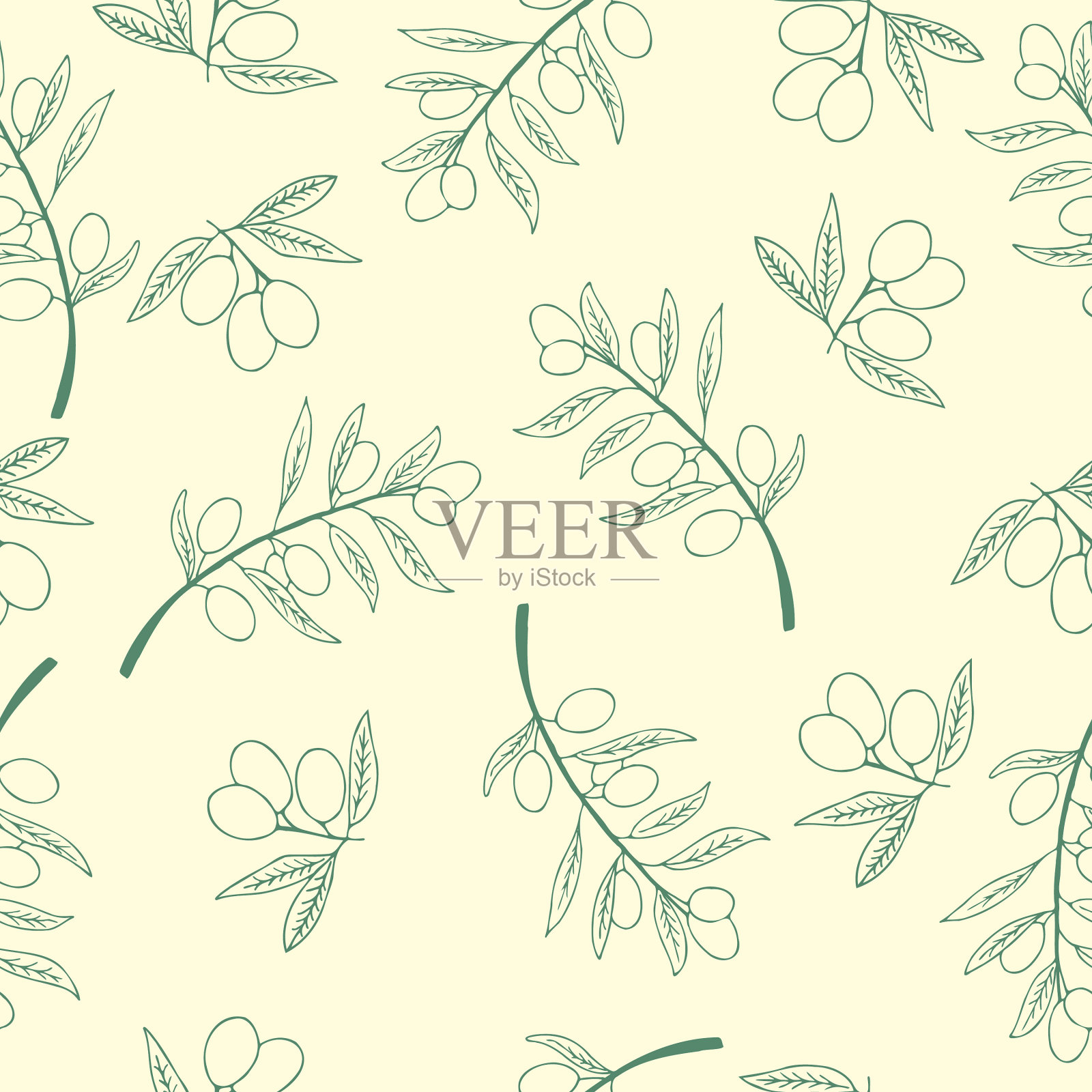 绿色橄榄无缝图案手绘橄榄插画图片素材