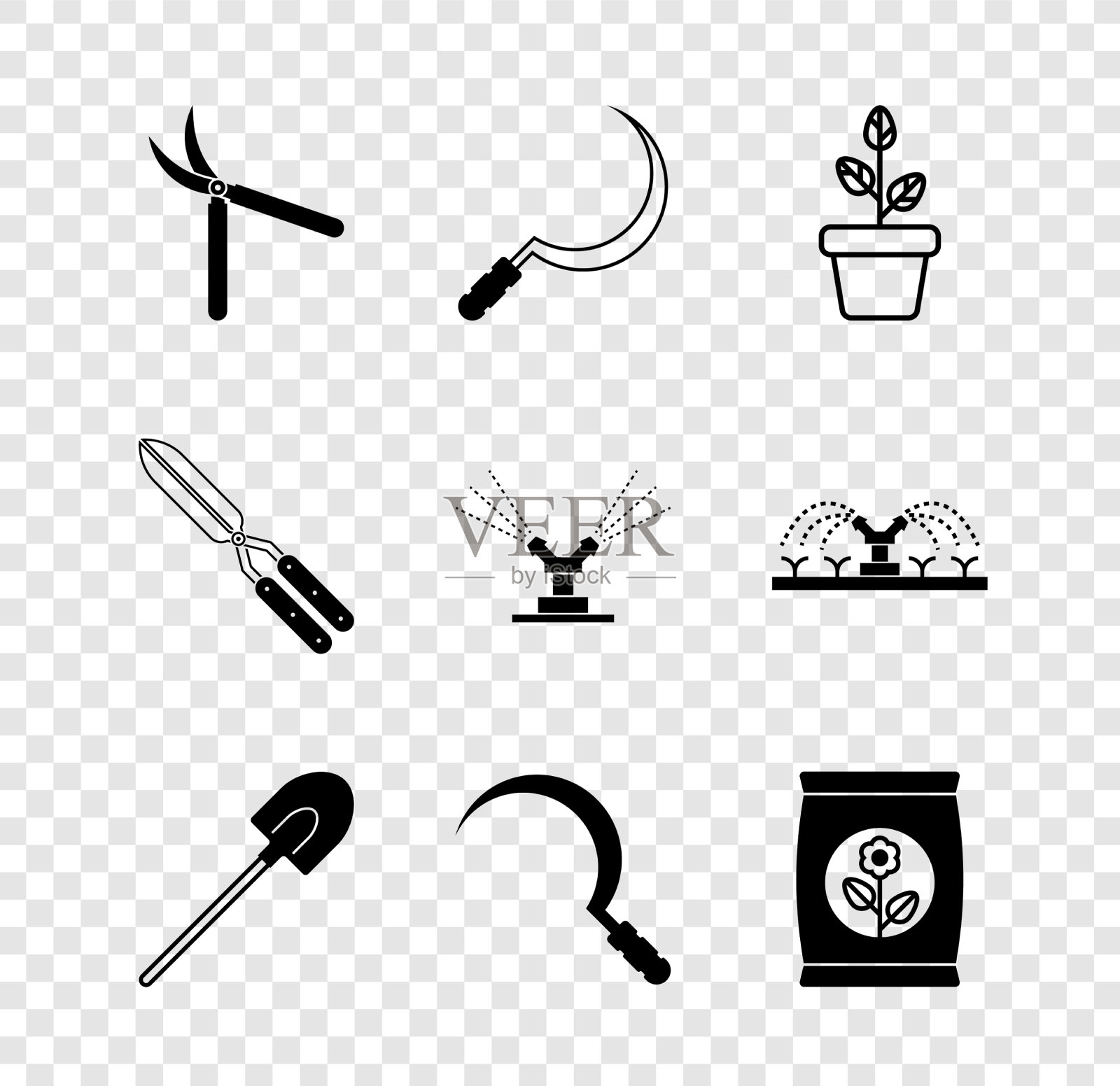 集园艺手工剪刀镰刀花图标素材