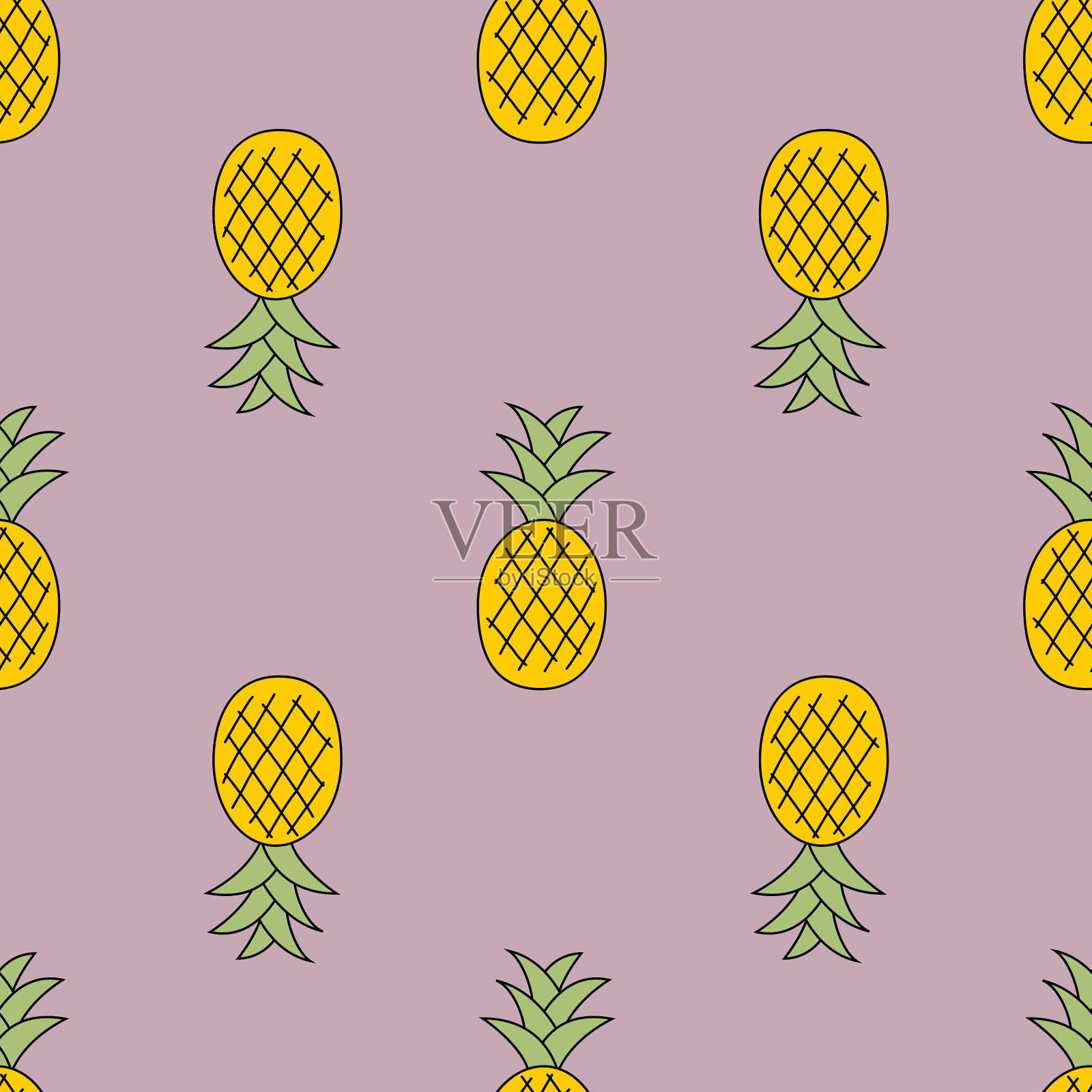 菠萝可爱无缝花纹背景插画图片素材