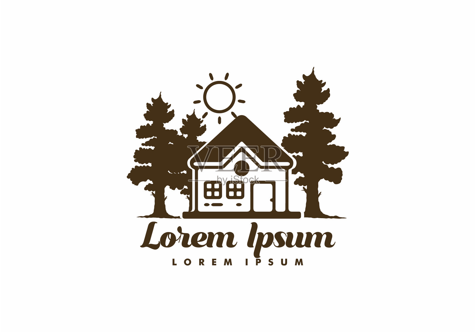 房屋和树木线条艺术插画图片素材