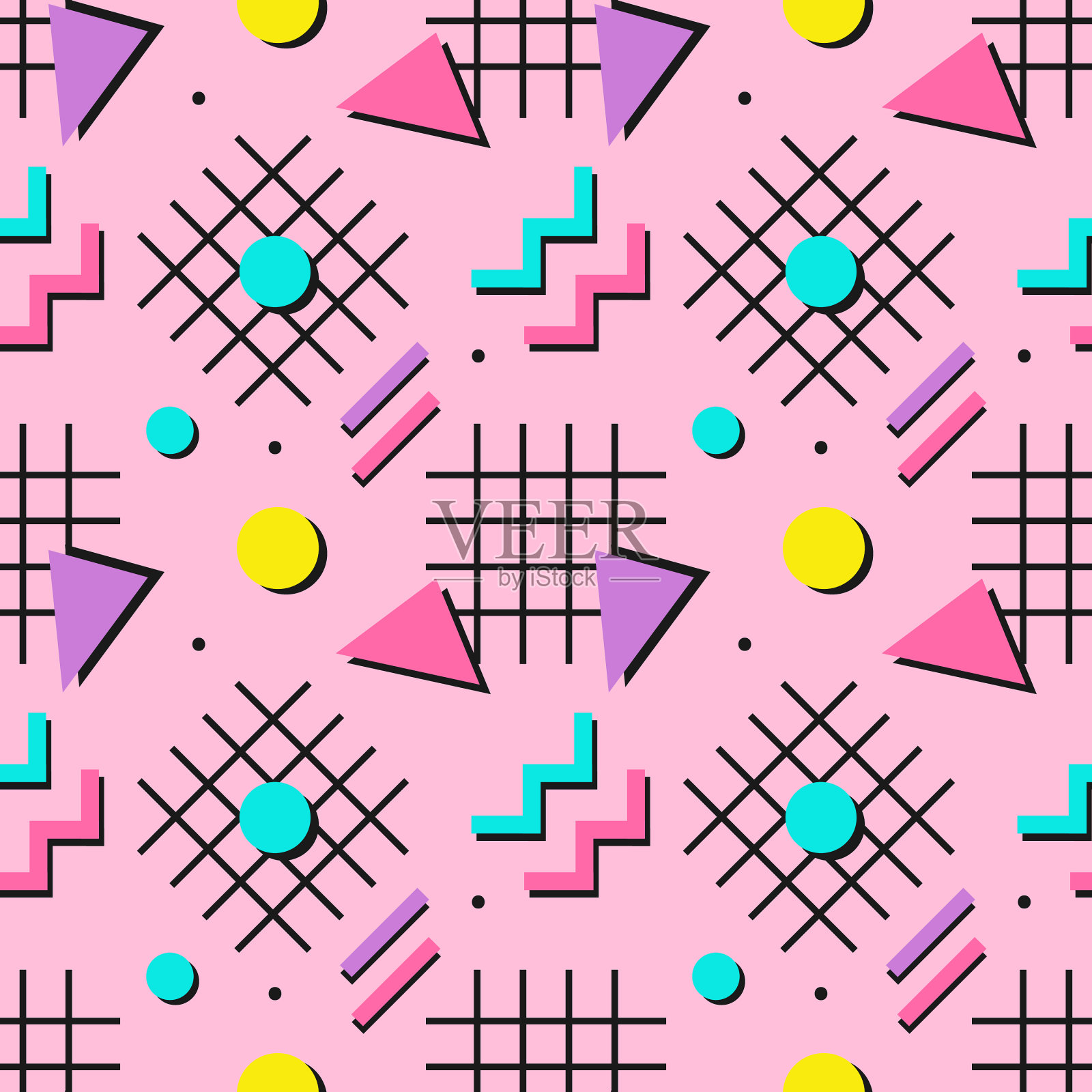 几何形状图案为80年代90年代风格的设计插画图片素材