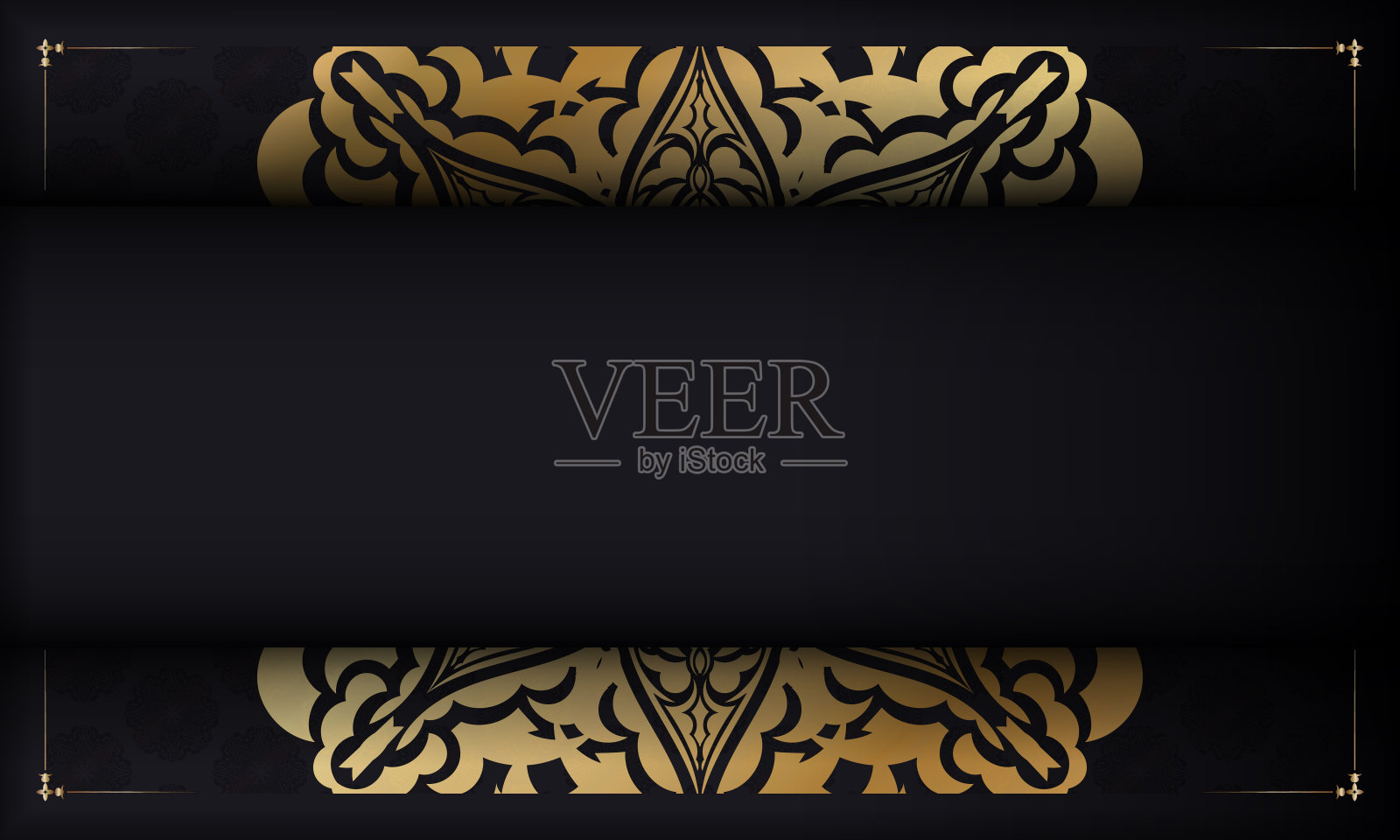 横幅在黑色与豪华的金色图案和空间为您的标志或文本插画图片素材