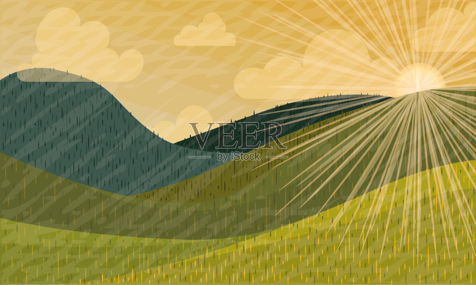 日出在山夏天的风景插画图片素材