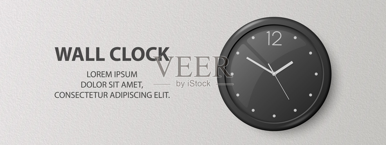 3d现实的黑色墙办公室时钟图标素材
