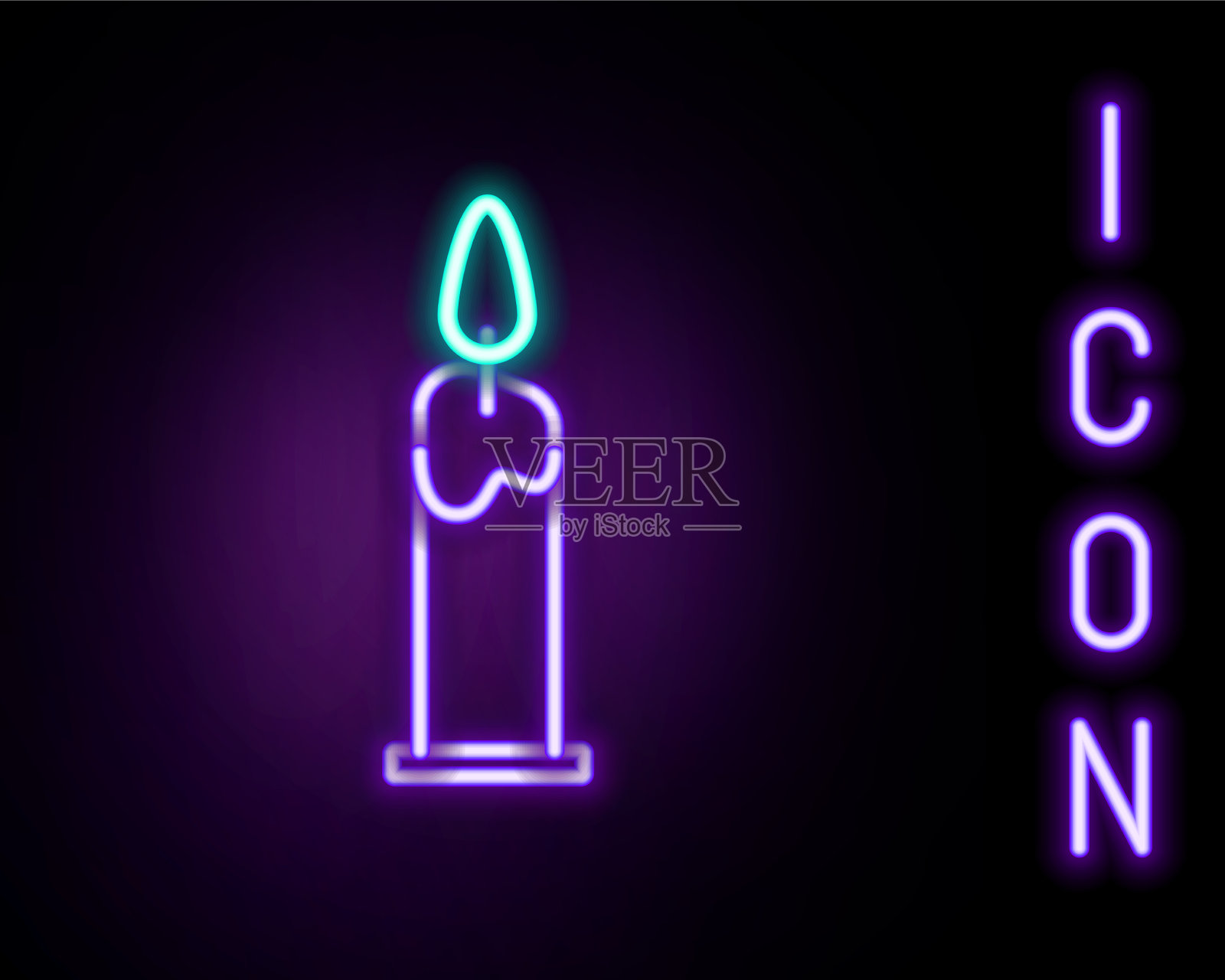 烛台上闪烁的霓虹灯线燃烧着蜡烛插画图片素材