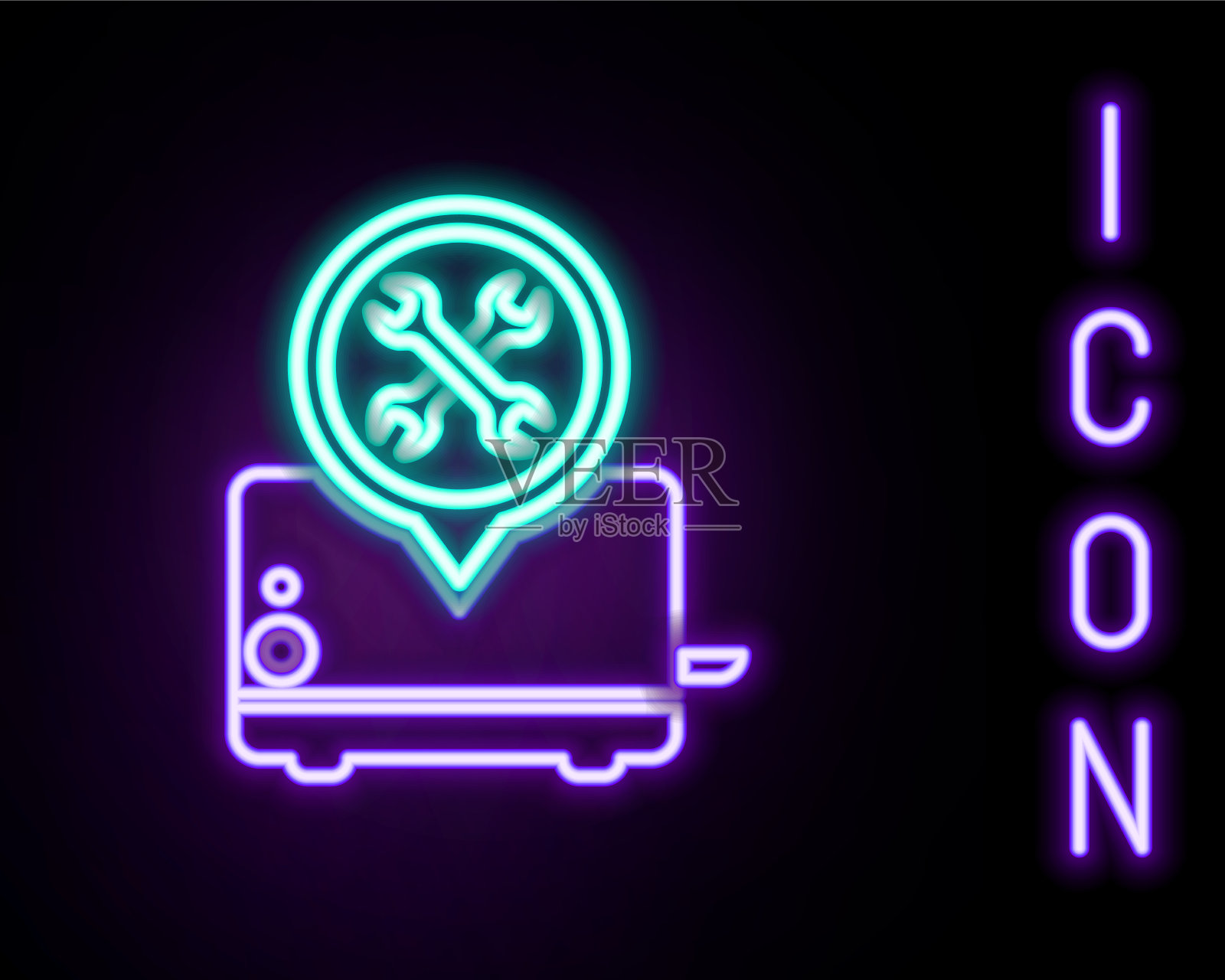 发光的霓虹灯线烤面包机与螺丝刀和插画图片素材