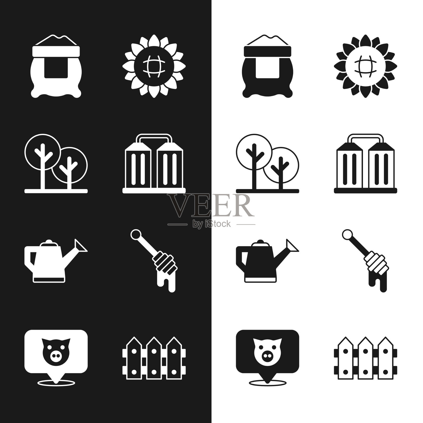 设粮仓树袋面粉向日葵图标素材