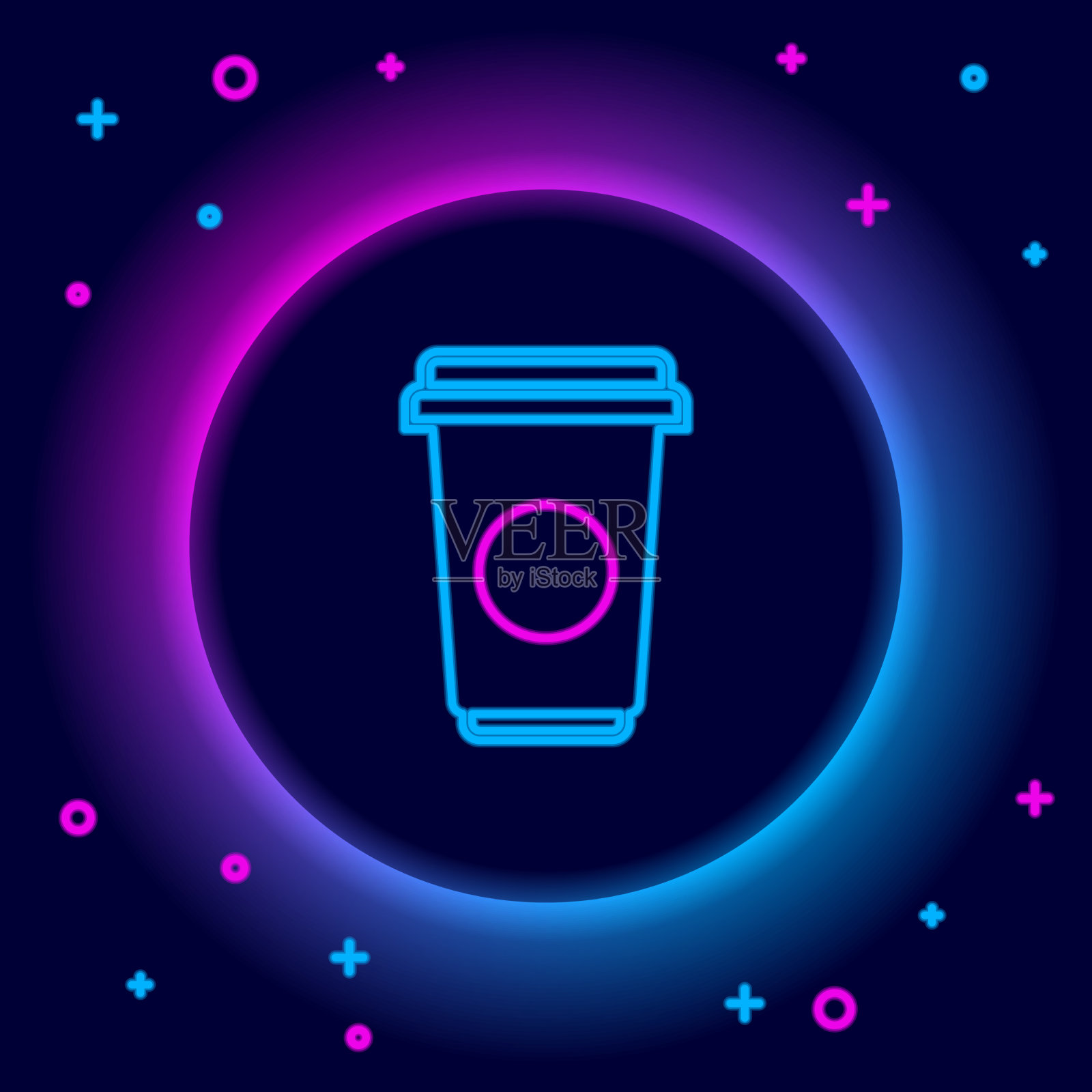 发光的霓虹灯线咖啡杯图标孤立上插画图片素材
