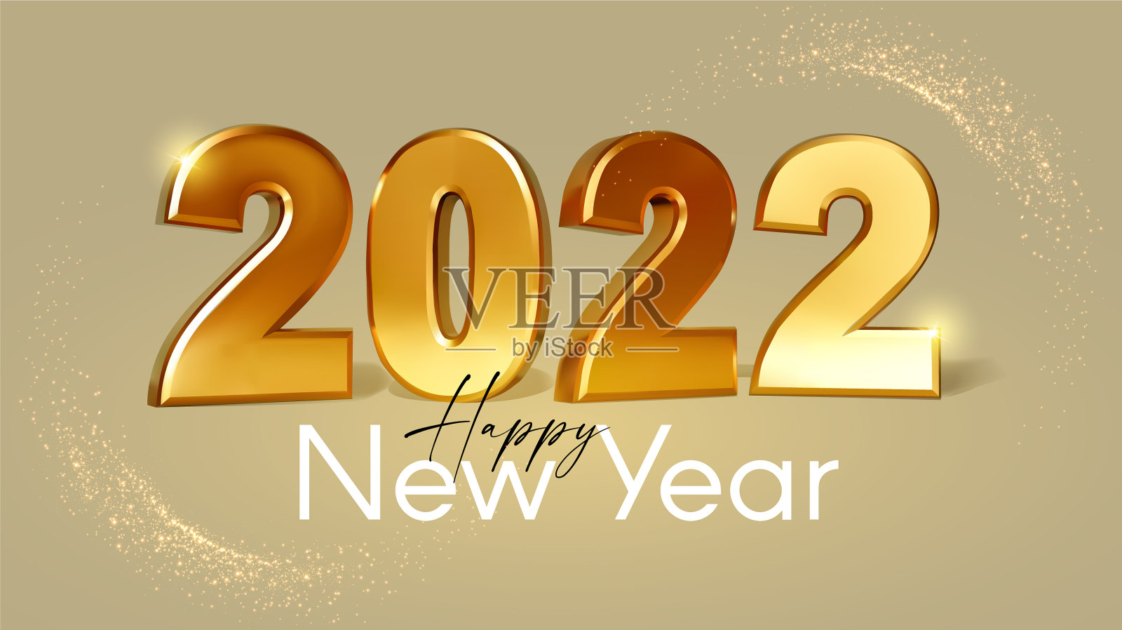 快乐新2022年优雅金色文字与光明插画图片素材