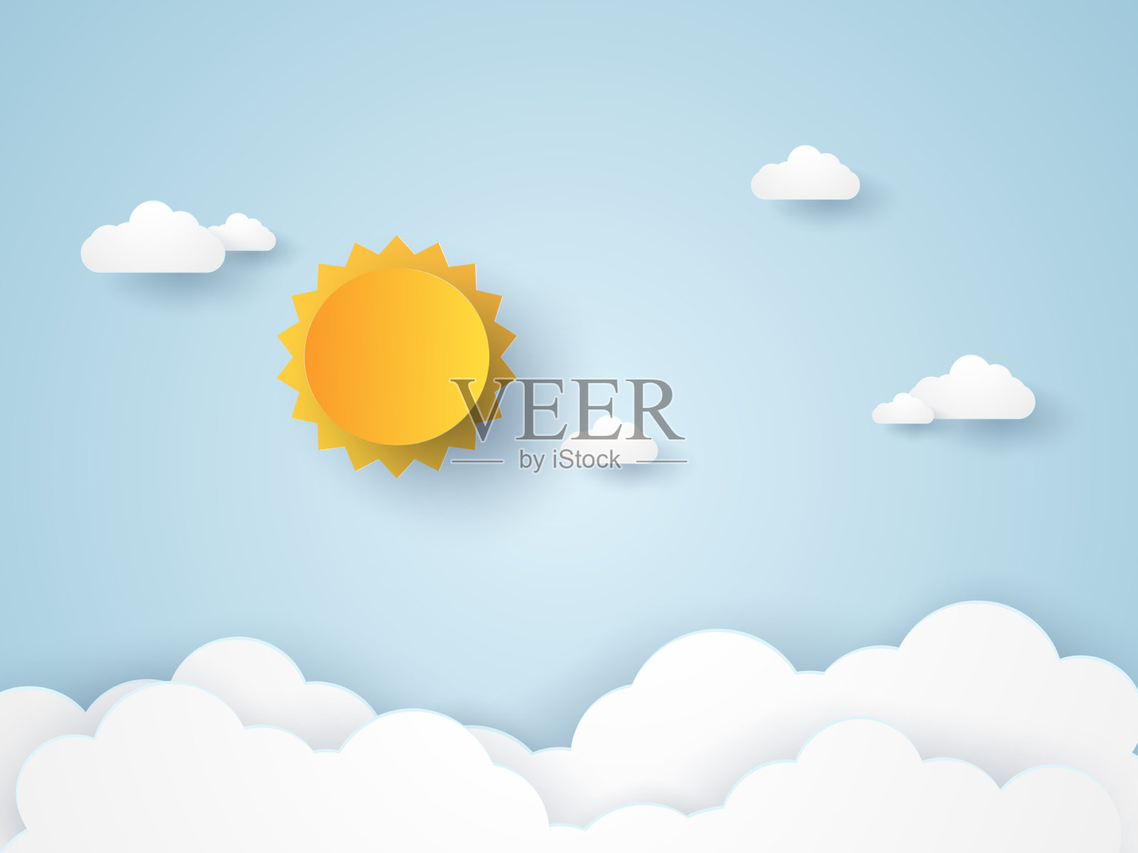 云景蓝天与云和太阳纸插画图片素材