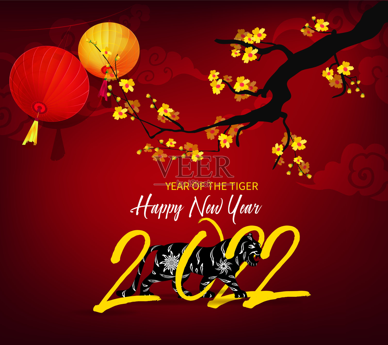 2022年春节，虎年红又红插画图片素材