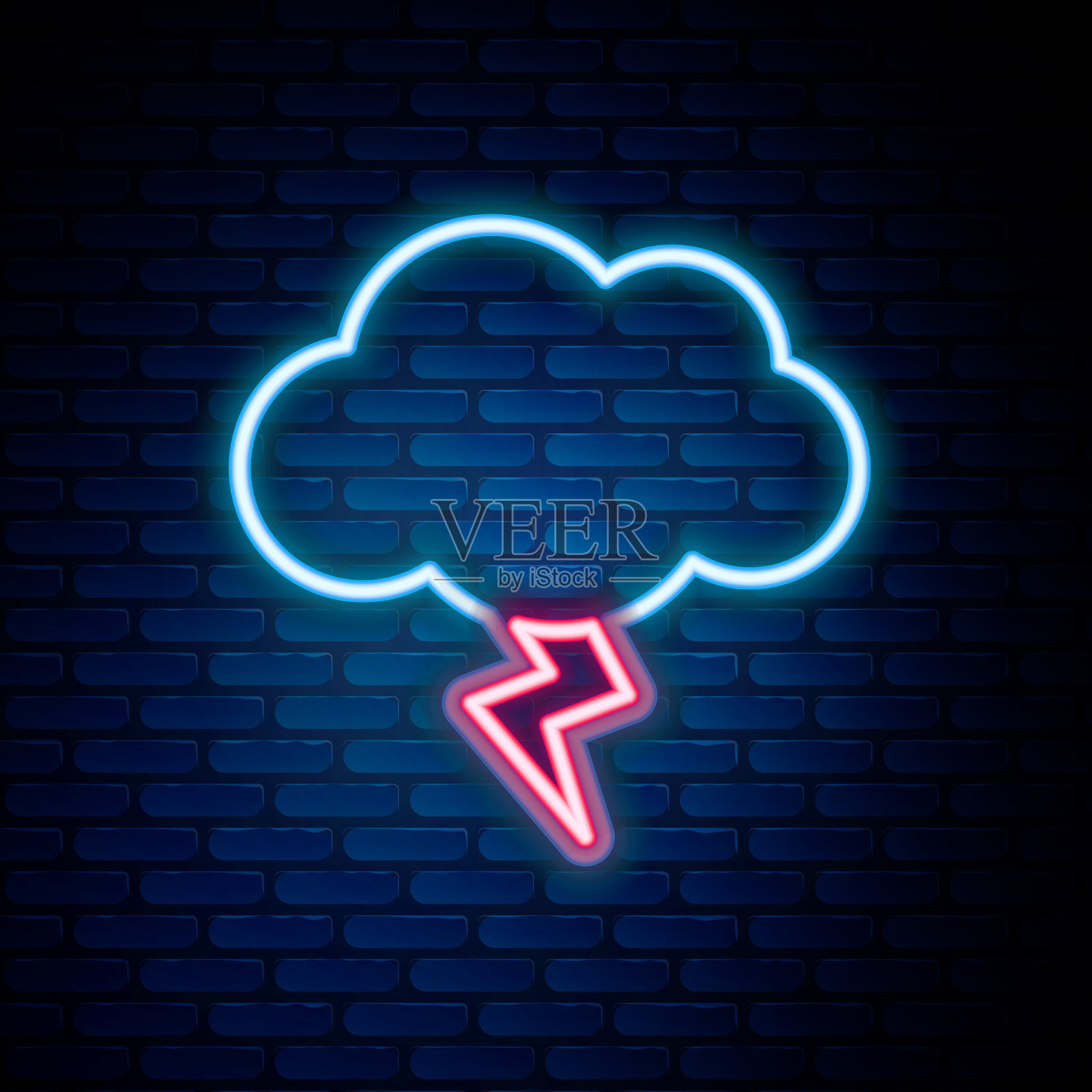 发光的霓虹灯线风暴图标孤立的砖插画图片素材