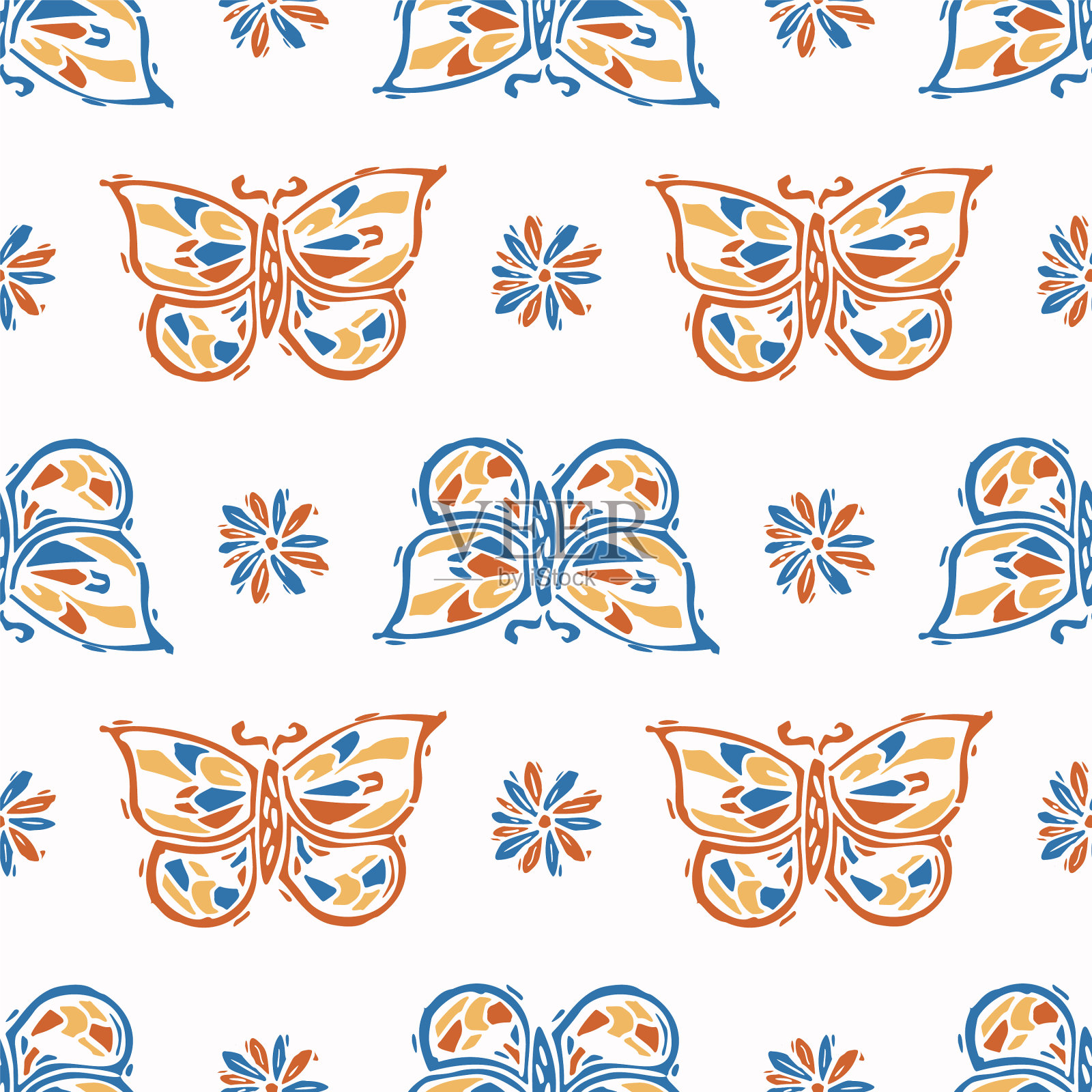 抽象俏皮的色彩风格裁出蝴蝶插画图片素材