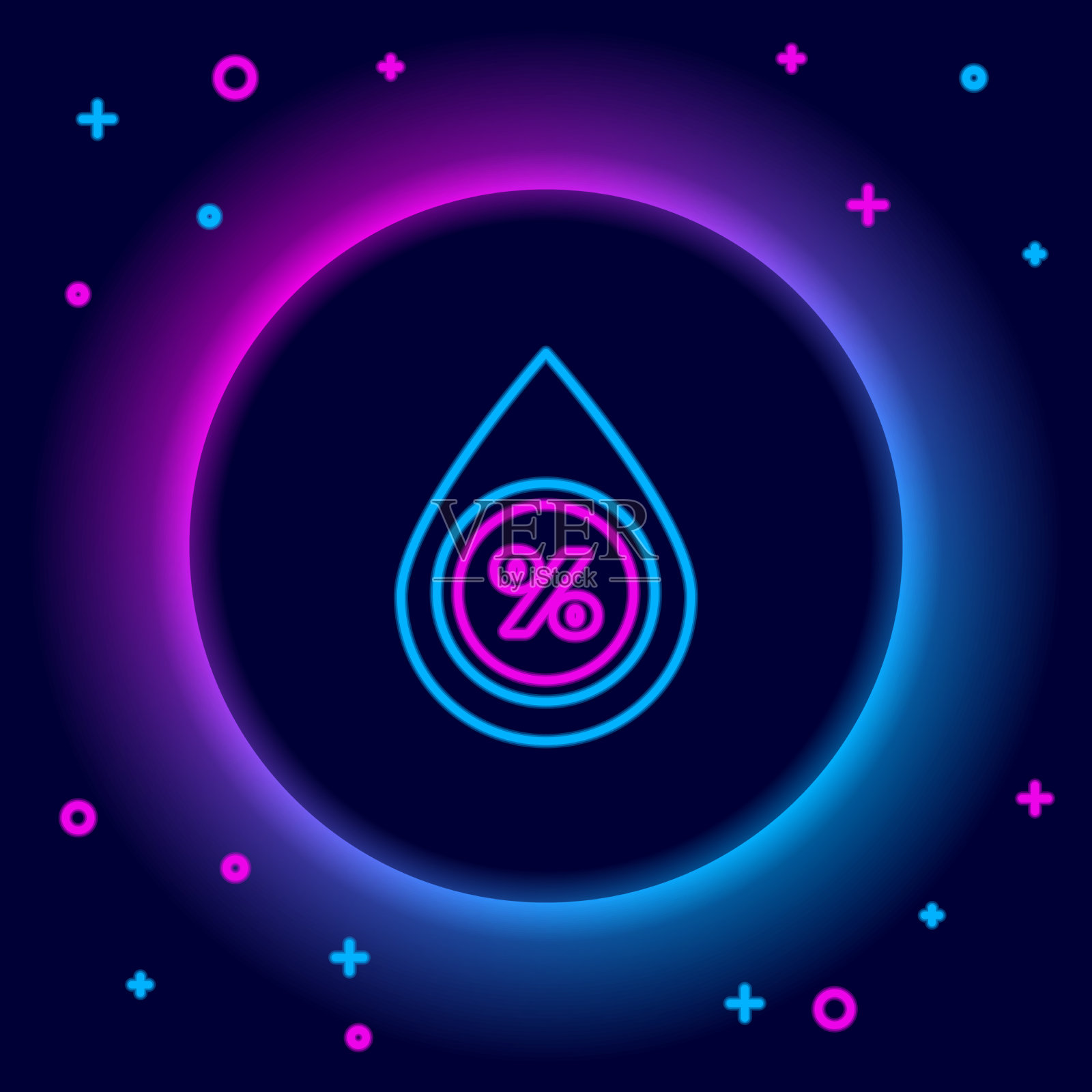 发光的霓虹灯线水滴百分比图标插画图片素材