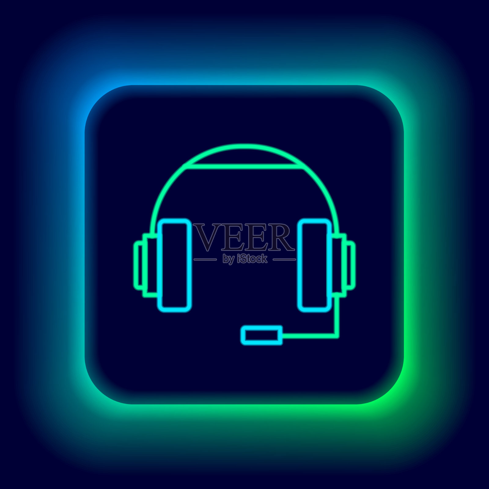 发光的霓虹灯线耳机图标隔离插画图片素材