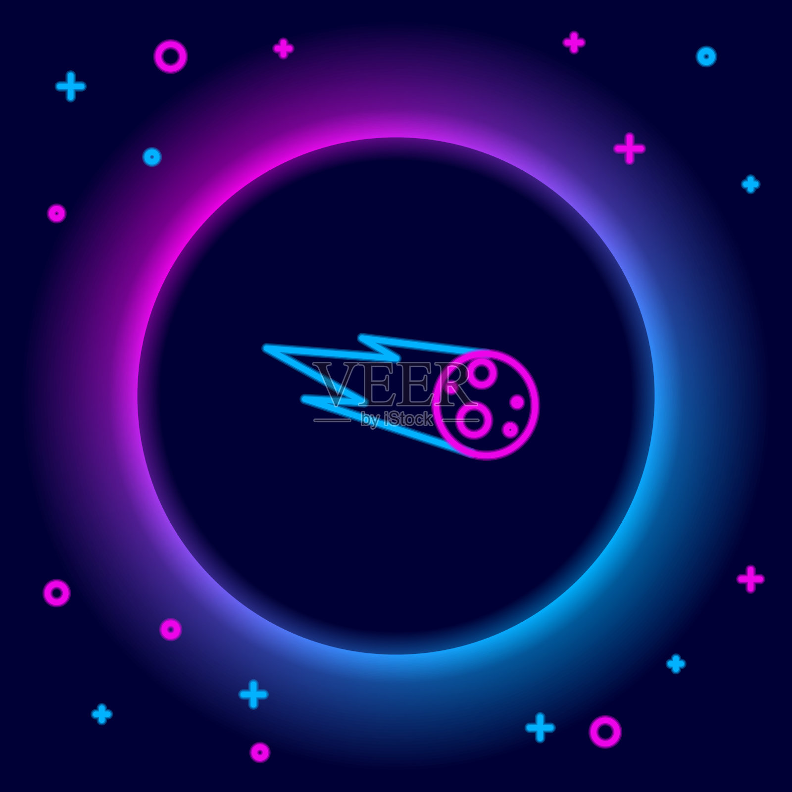 发光的霓虹灯线彗星快速下落的图标插画图片素材