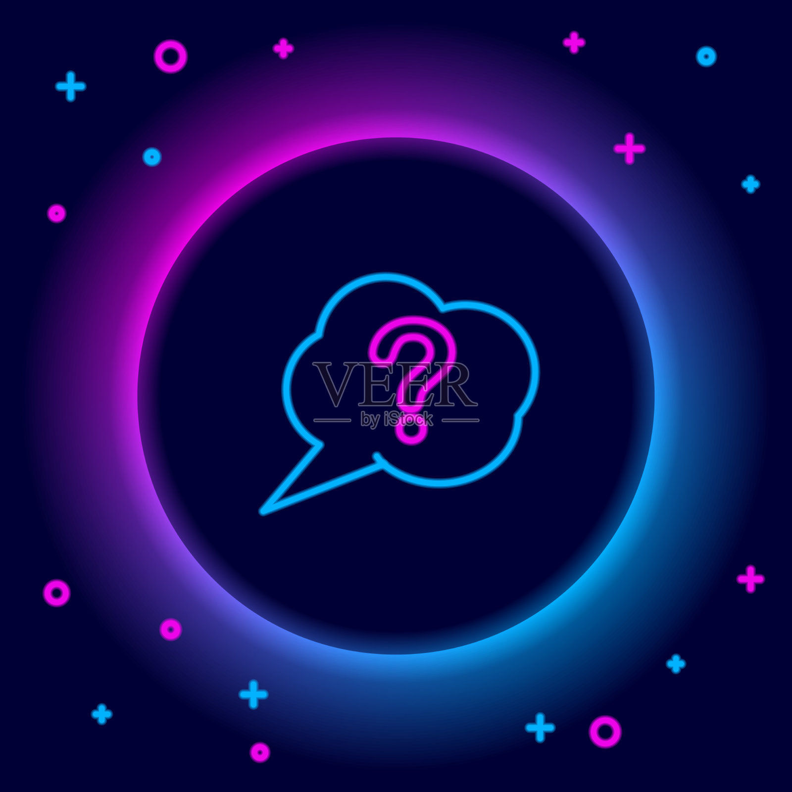 发光的霓虹灯线语音气泡和问题图标插画图片素材