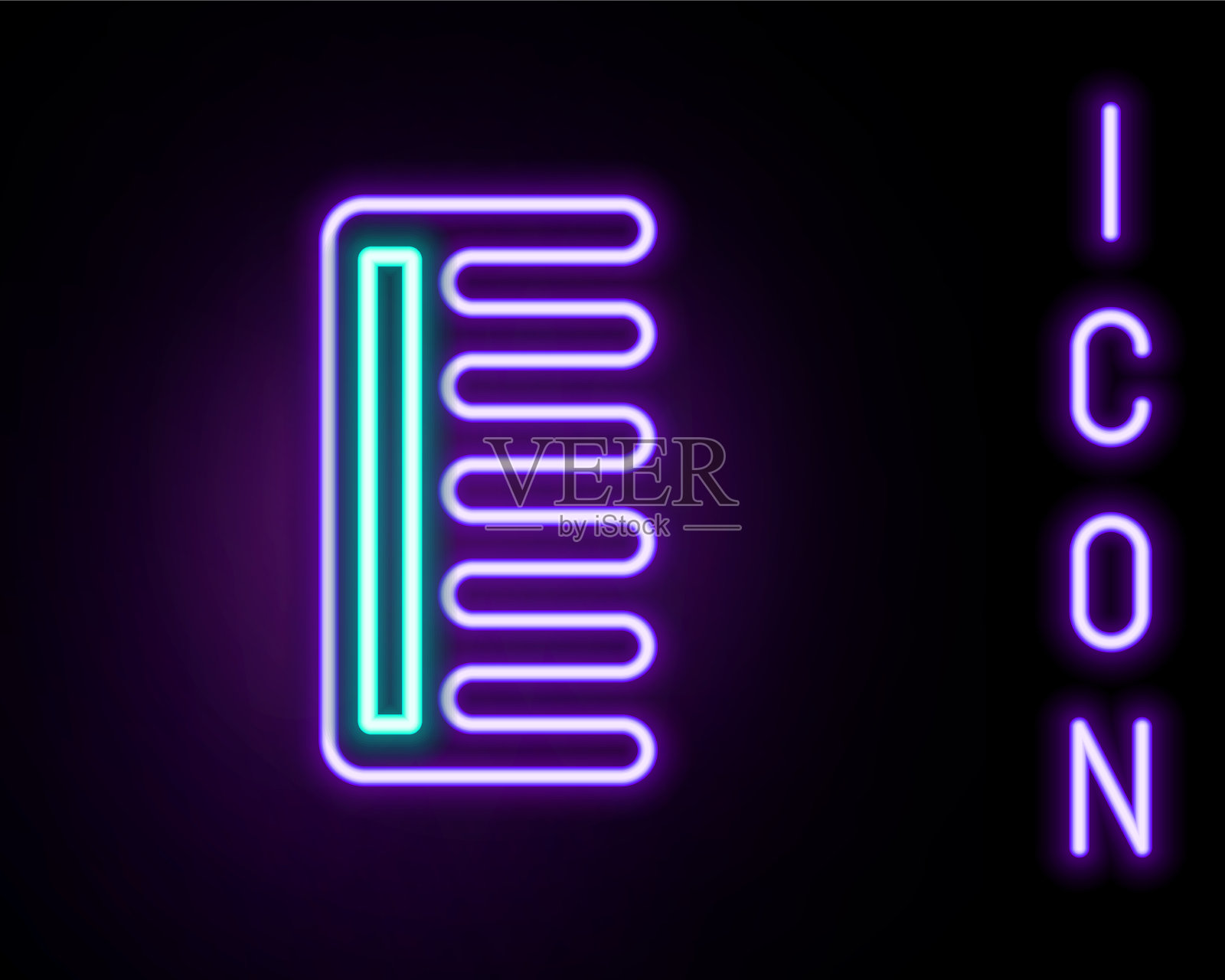 发光的霓虹灯线发刷图标孤立在黑色插画图片素材