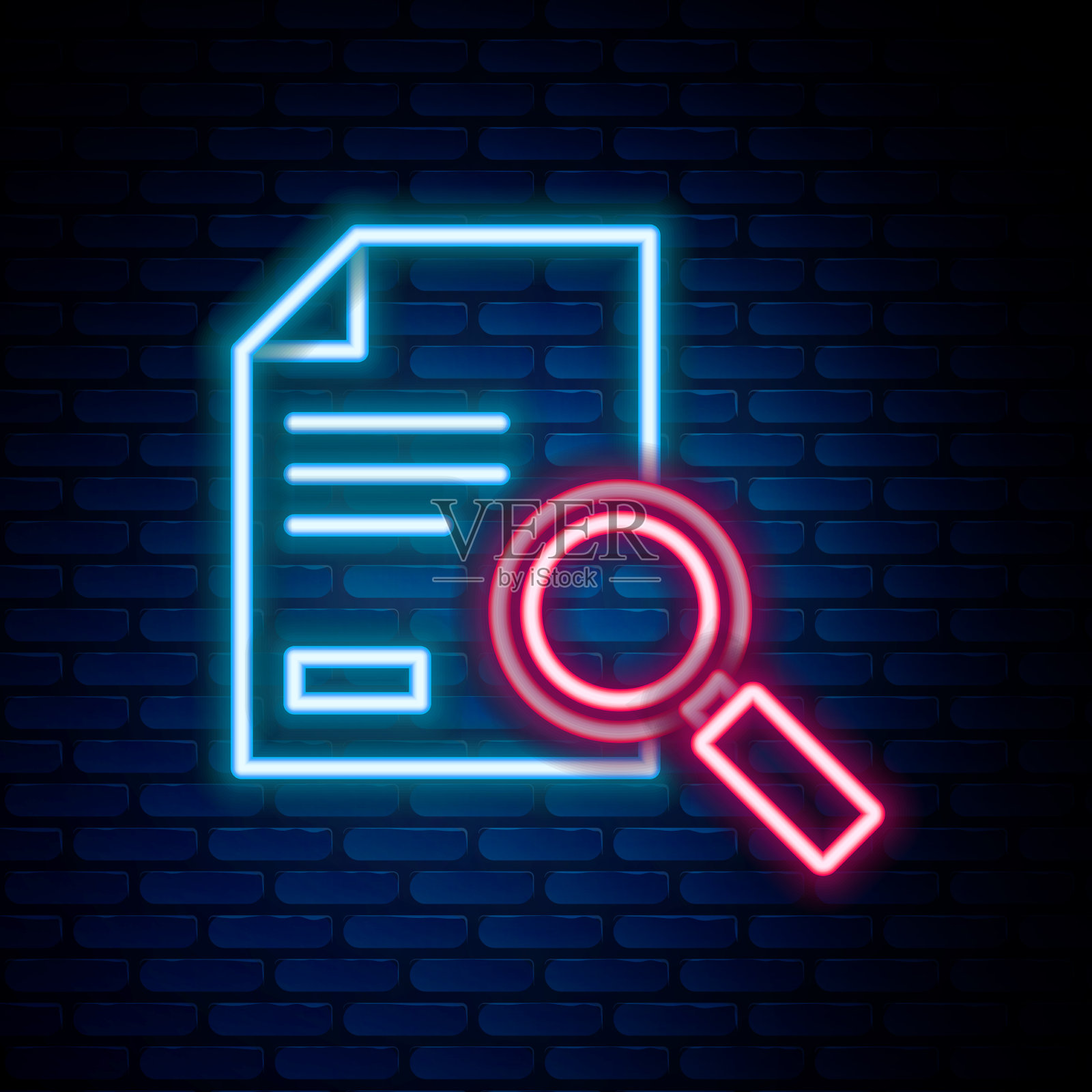 发光的霓虹灯线文档与搜索图标插画图片素材