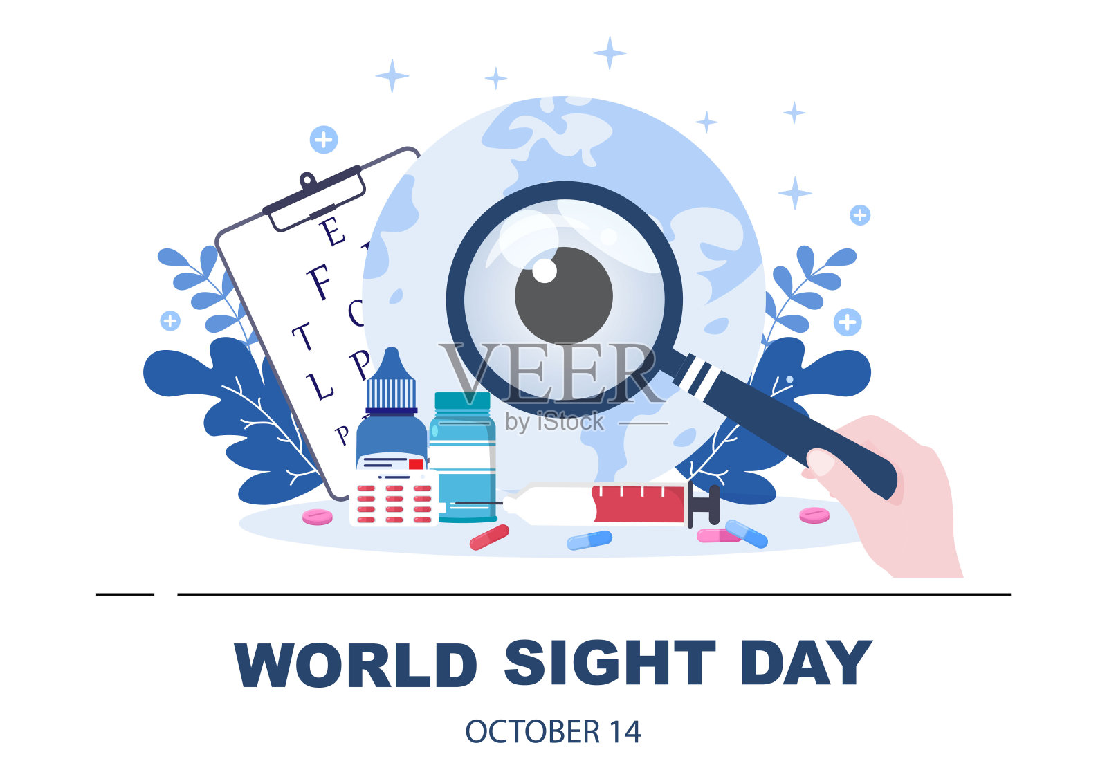 世界视力日背景矢量插图，每年纪念在哪里检查视力、失明和视力损害的概念插画图片素材